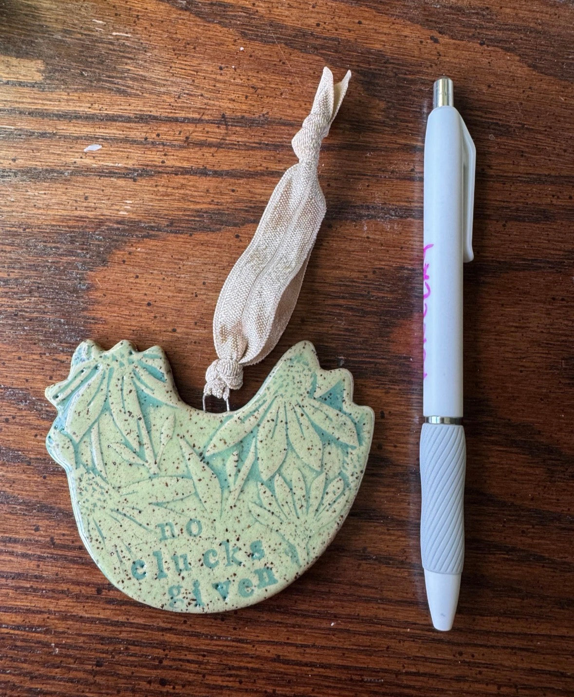 Chicken Handmade Ceramic Ornament - No Clucks Given