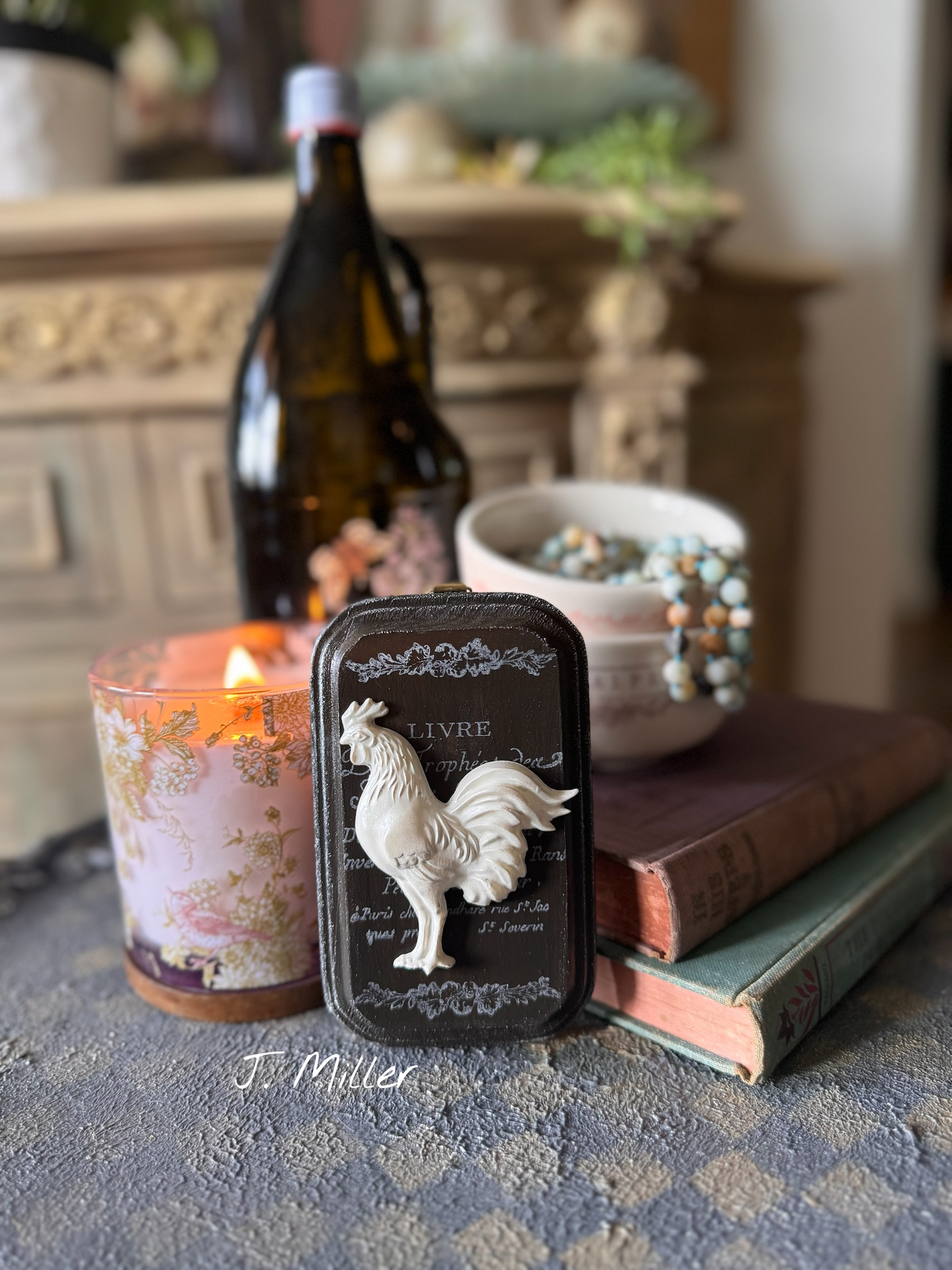 French Country Floral Relief Plaque: Handcrafted Collage Wall Decor