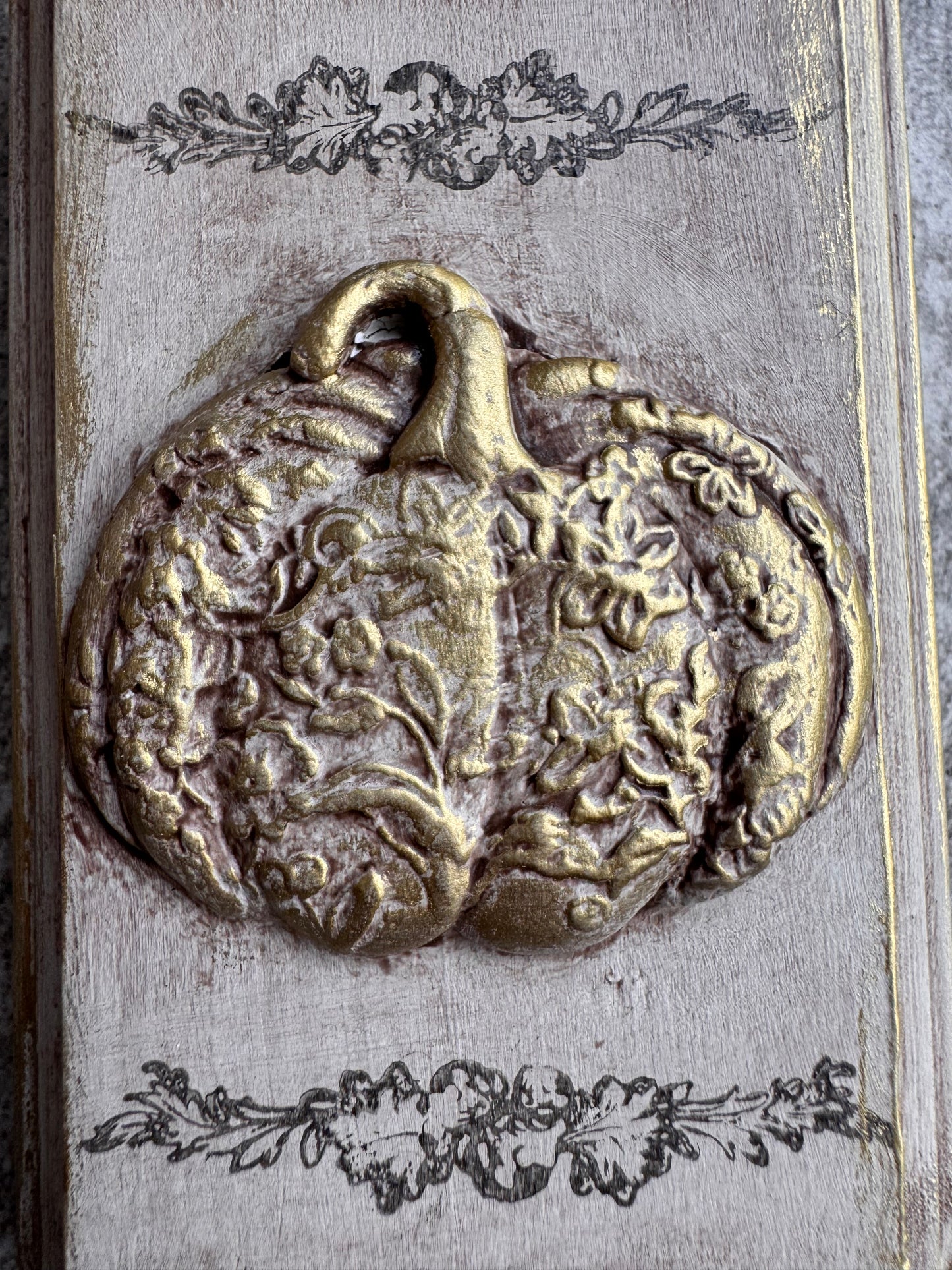 Fall Pumpkin Mini Plaque, Collage Wall, Relief Plaque, Wall Decor, Handcrafted, Gold Accent