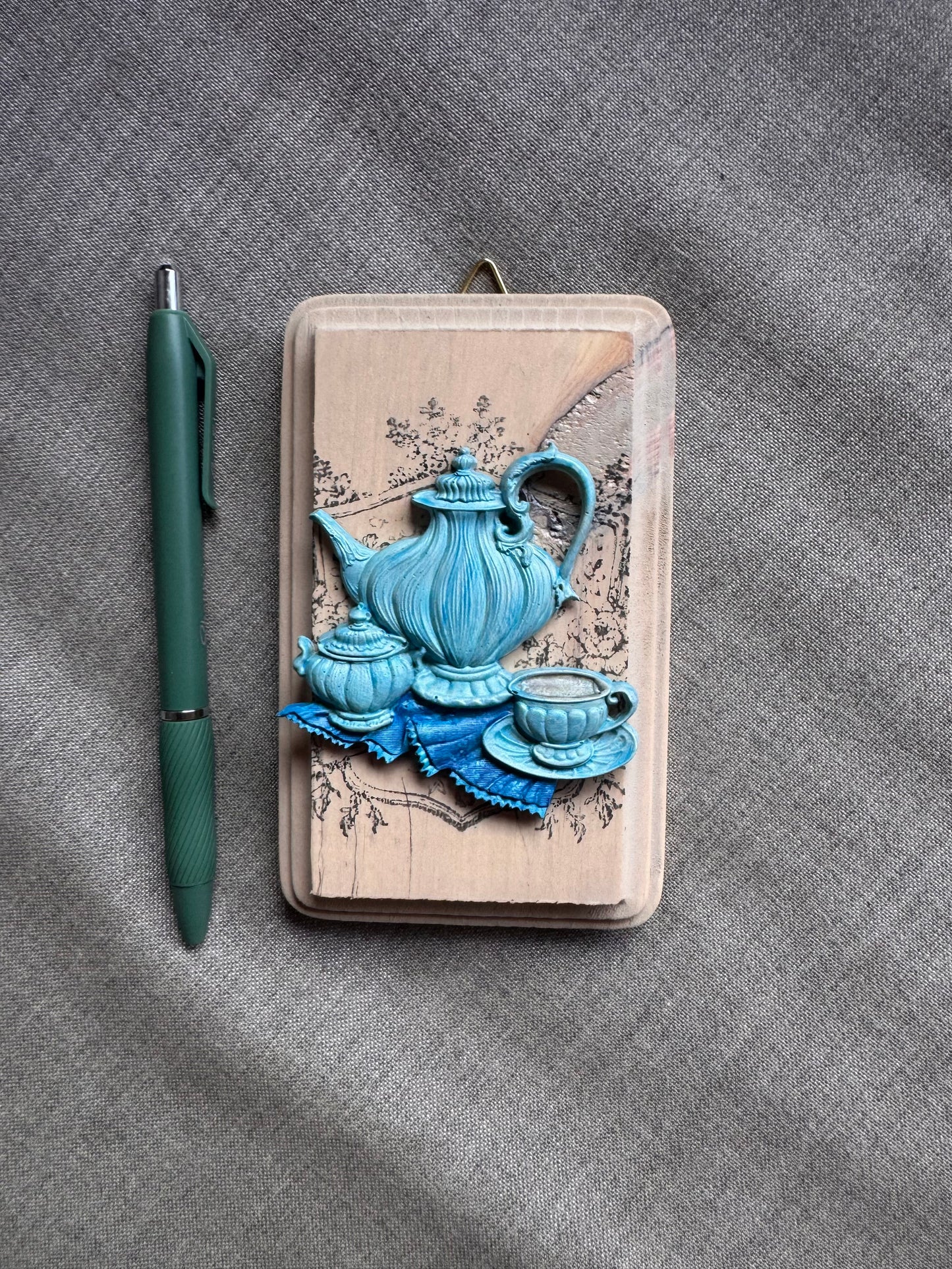 French Country Tea Set Mini Plaque, Collage Wall, Relief Plaque, Wall Decor, Handcrafted, Cottage