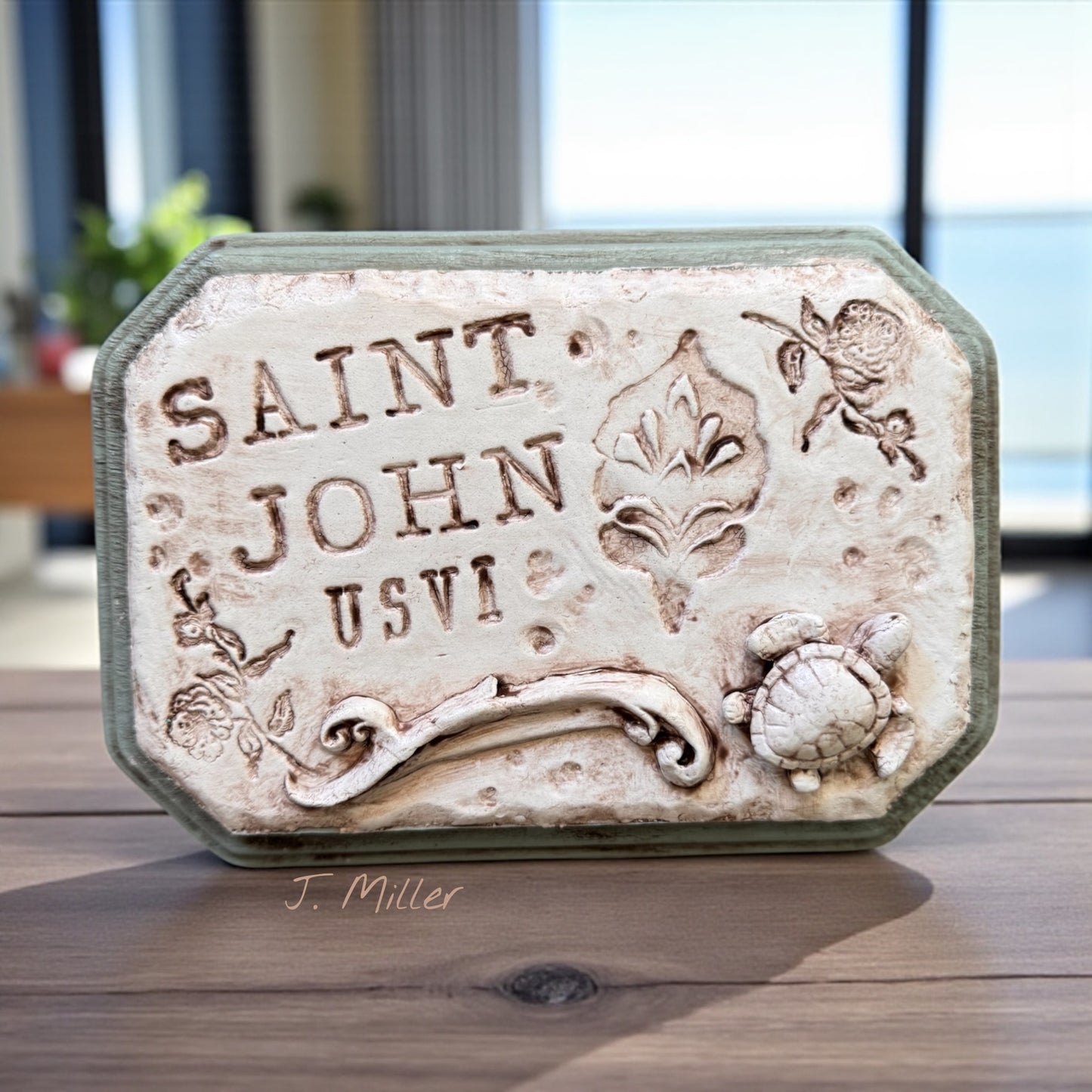 Saint John Wall Art, Coastal Abstract Mixed Media Relief Plaque