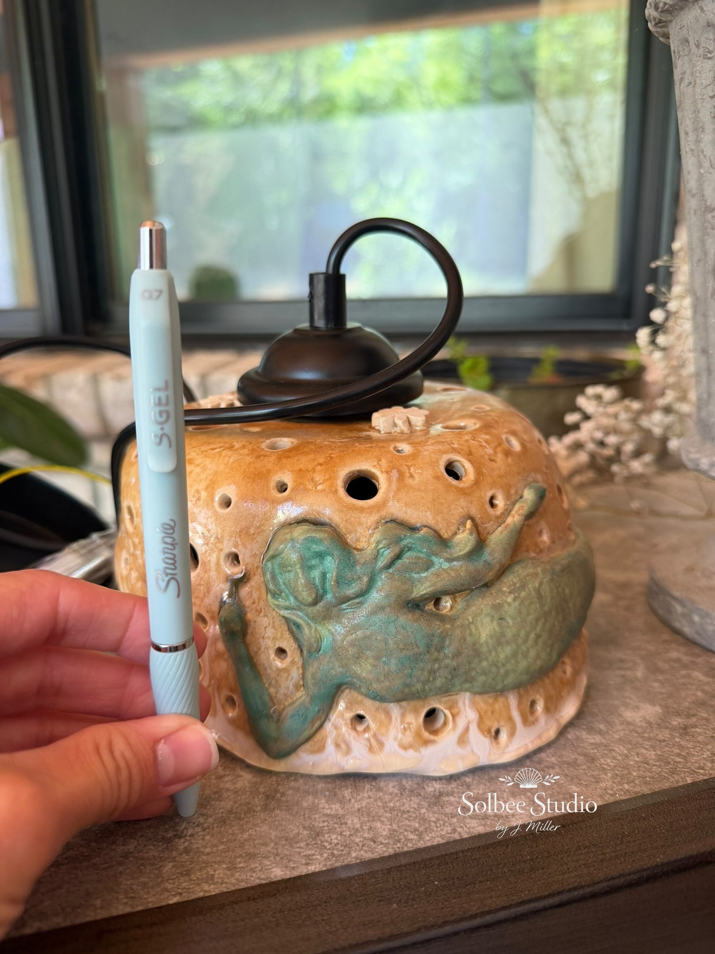 Handmade Ceramic Mermaid Pendant Light | Coastal Ocean Goddess Hanging Lamp