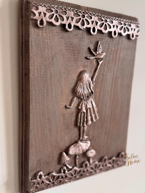 Alice Inspired Plaque, Alice In Wonderland, Relief Plaque, Wall Decor, Handcrafted, Whimsical Decor, Bird
