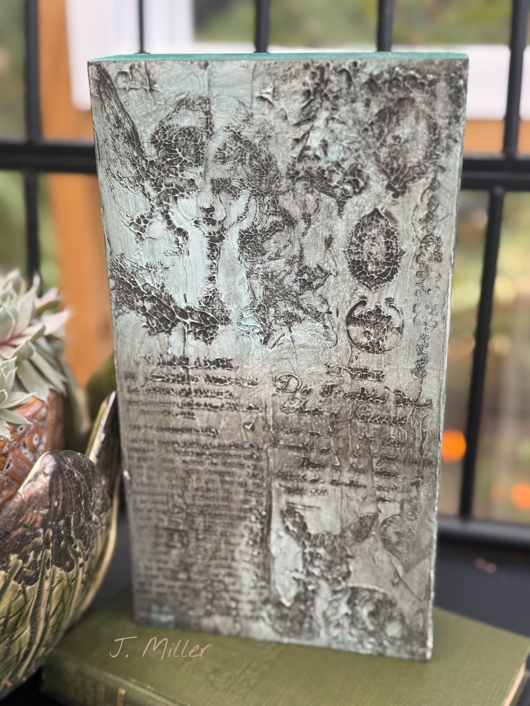 Handmade Textured Relief Art | Rustic Turquoise Patina | Mixed Media Boho Decor, Christmas, Holidays, Angel