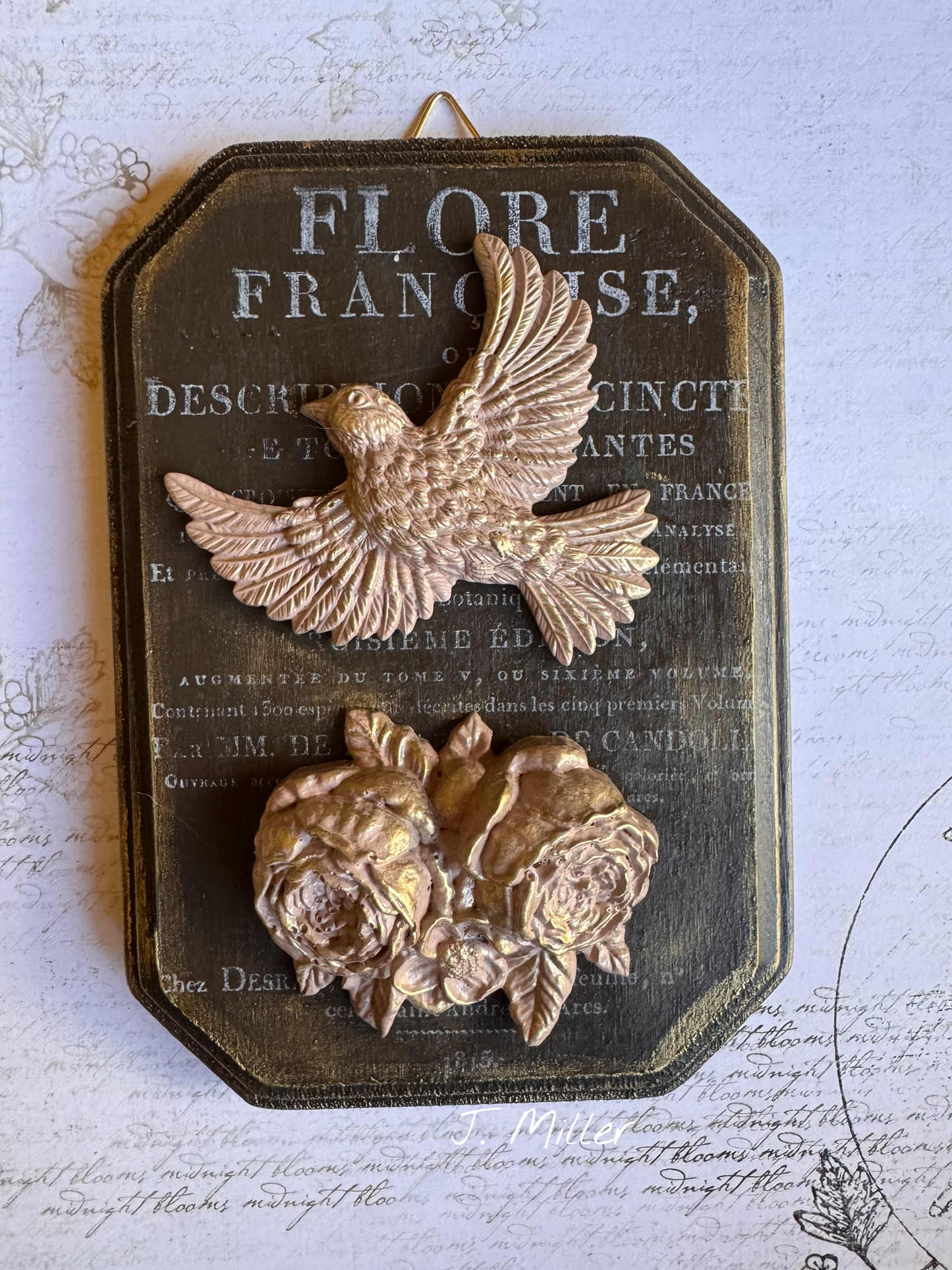 French Country Dusty Pink and Brown Bird Wall Plaque: Shabby Chic French Country Style Gallery Wall