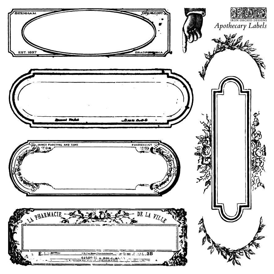 IOD Apothecary Labels Stamps, Iron Orchid Designs, Mini Stamp Set