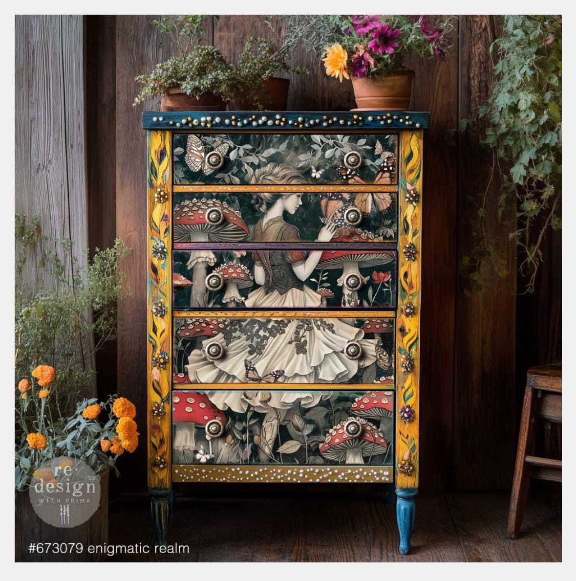 Enigmatic Realm, A1 Decoupage Fiber, 1 sheet, 23.4″x33.1″ ReDesign With Prima, Furniture Upcycling DIY Decor Decoupage Craft Wonderland
