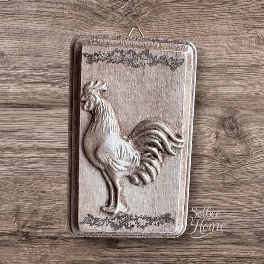 Vintage Style French Country Rooster Plaque, Collage Wall, Relief Plaque, Wall Decor, Handcrafted, Aged