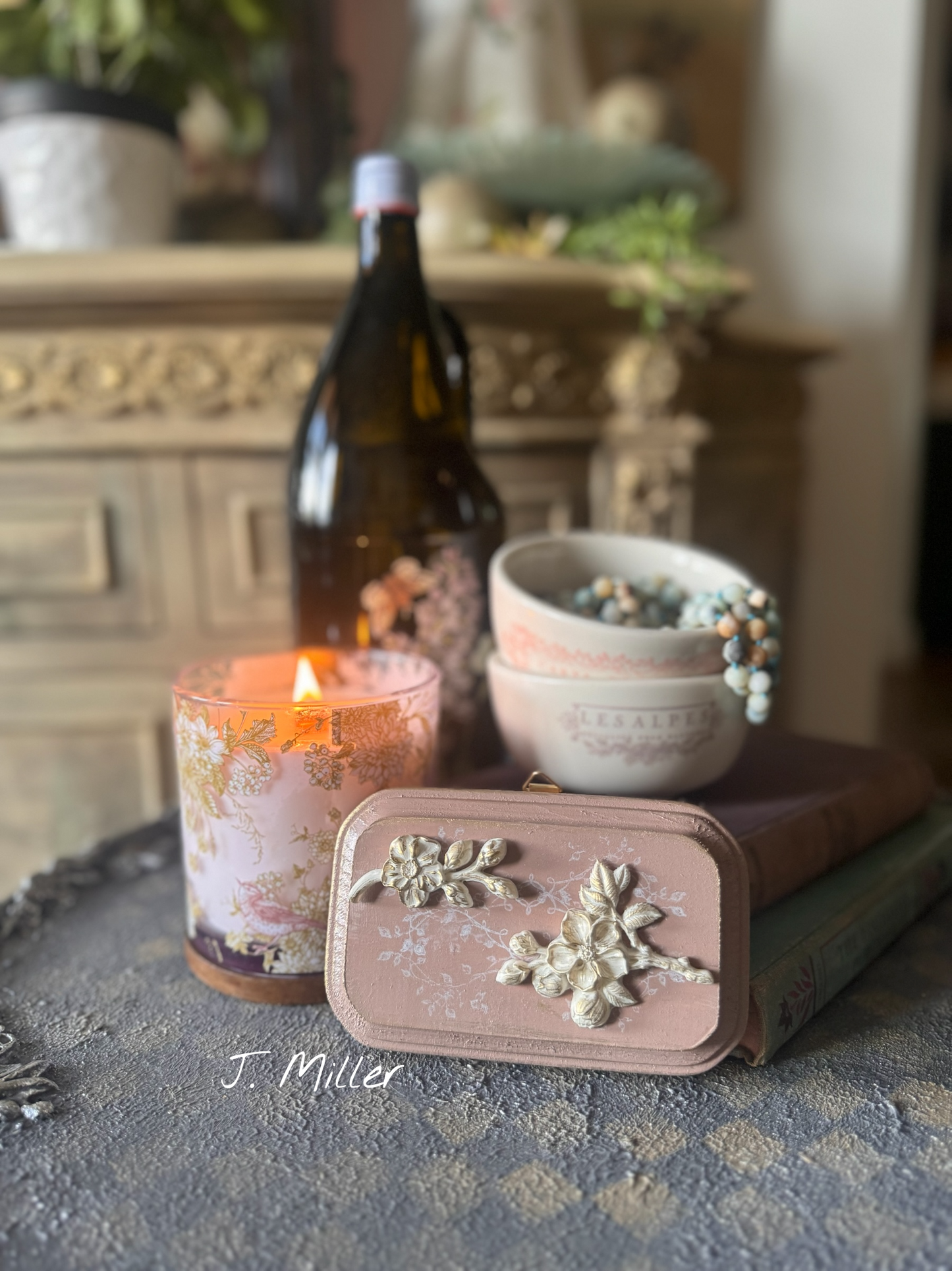 French Country Floral Relief Plaque: Handcrafted Collage Wall Decor