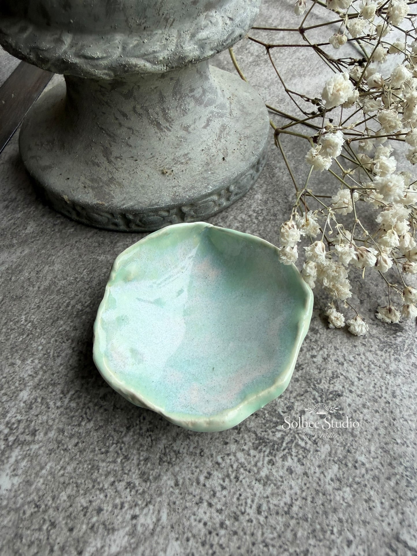 Handmade Ceramic Ring Dish | Soft Seafoam Trinket Bowl | Minimal Coastal Jewelry Holder | Organic Pottery Catchall | Beach Inspired Decor