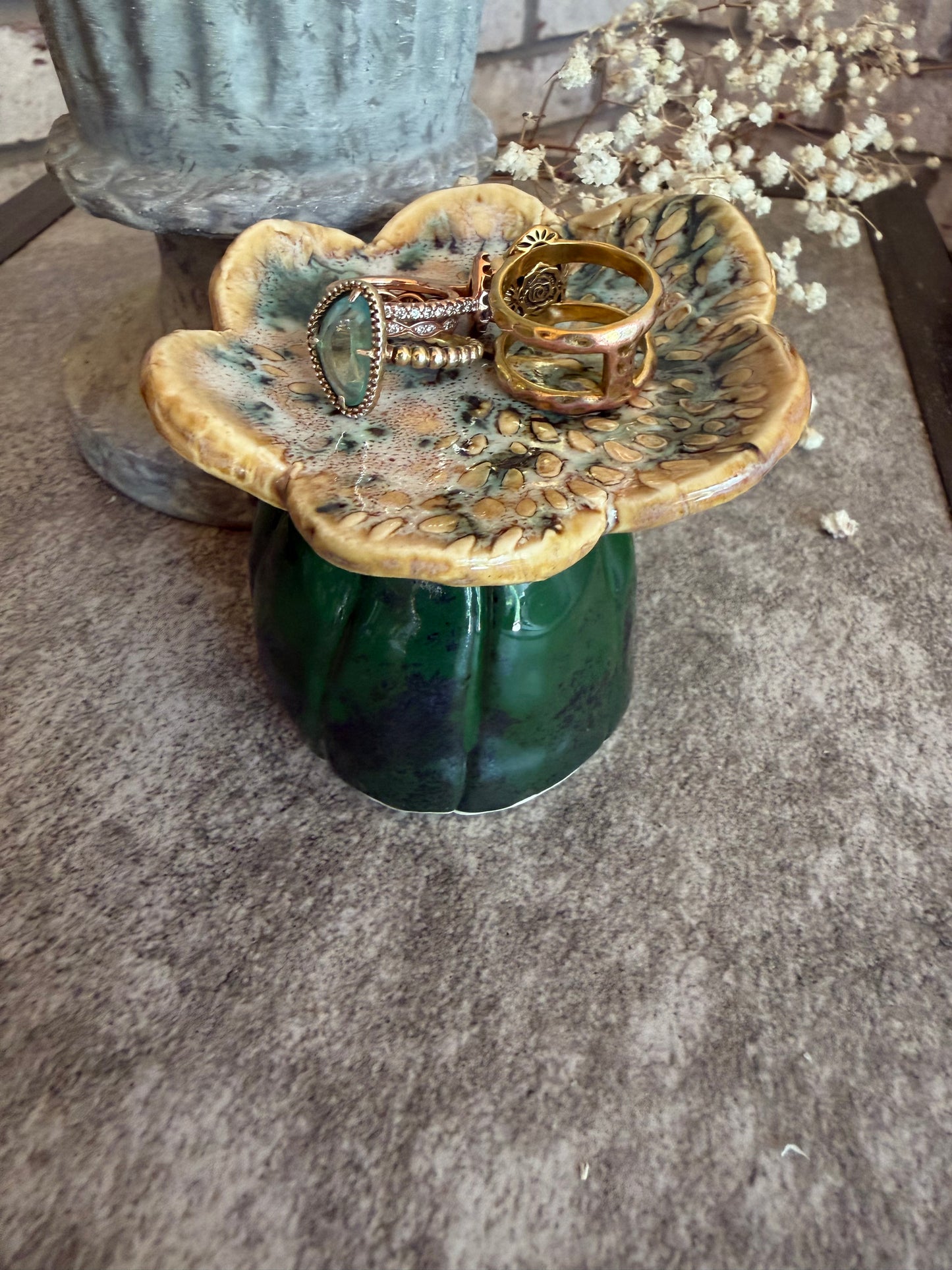 Desert Bloom Ring Dish | Handmade Ceramic Cactus Flower Trinket Holder, Paper weight, Garden Decor