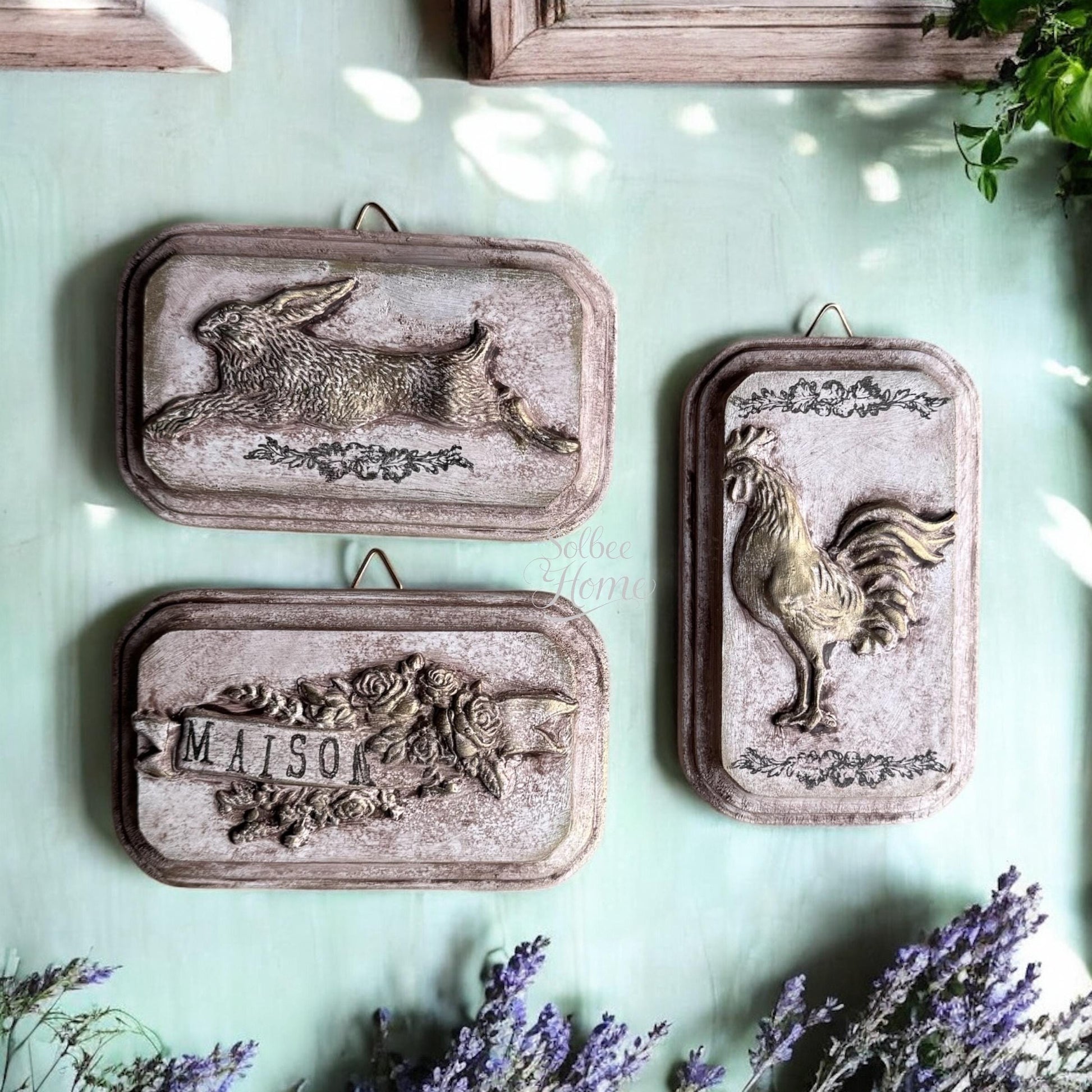 Vintage Style French Country Home Banner Plaque, Collage Wall, Relief Plaque, Wall Decor, Handcrafted, Aged, Florals, Roses, Maison