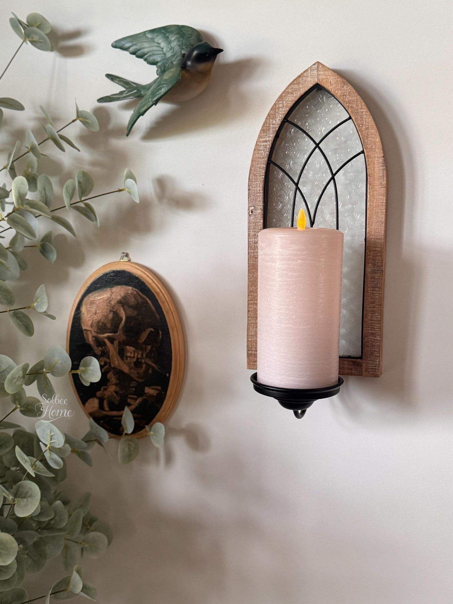 Van Gogh Moody Gallery Wall Decor, Oval Plaque, Skeleton Smoking, Gothic, Halloween