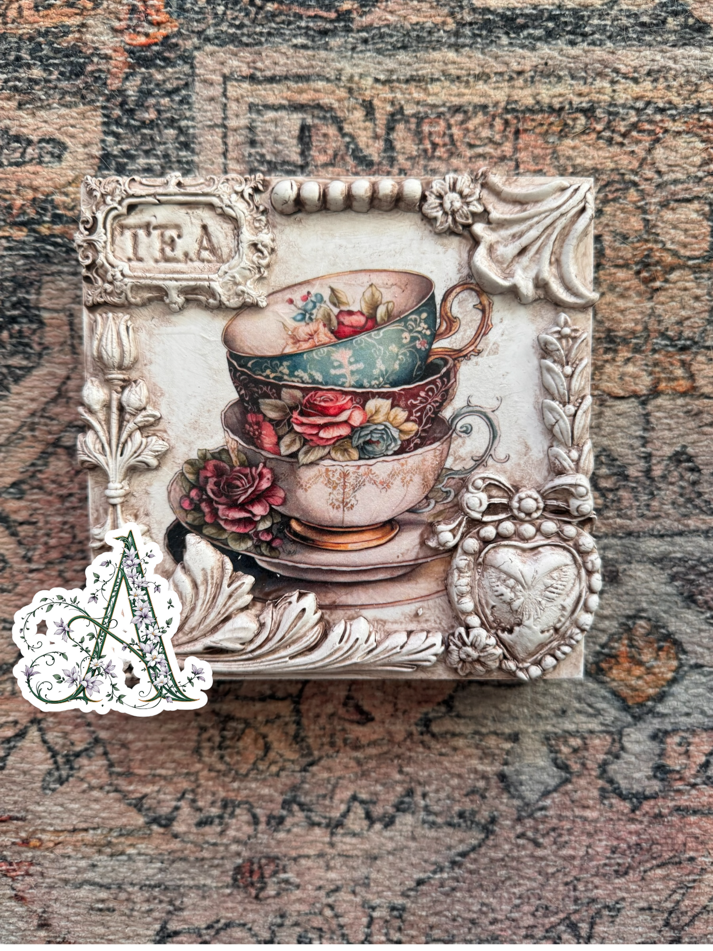 French Country Tea Art, Mixed Media Panel