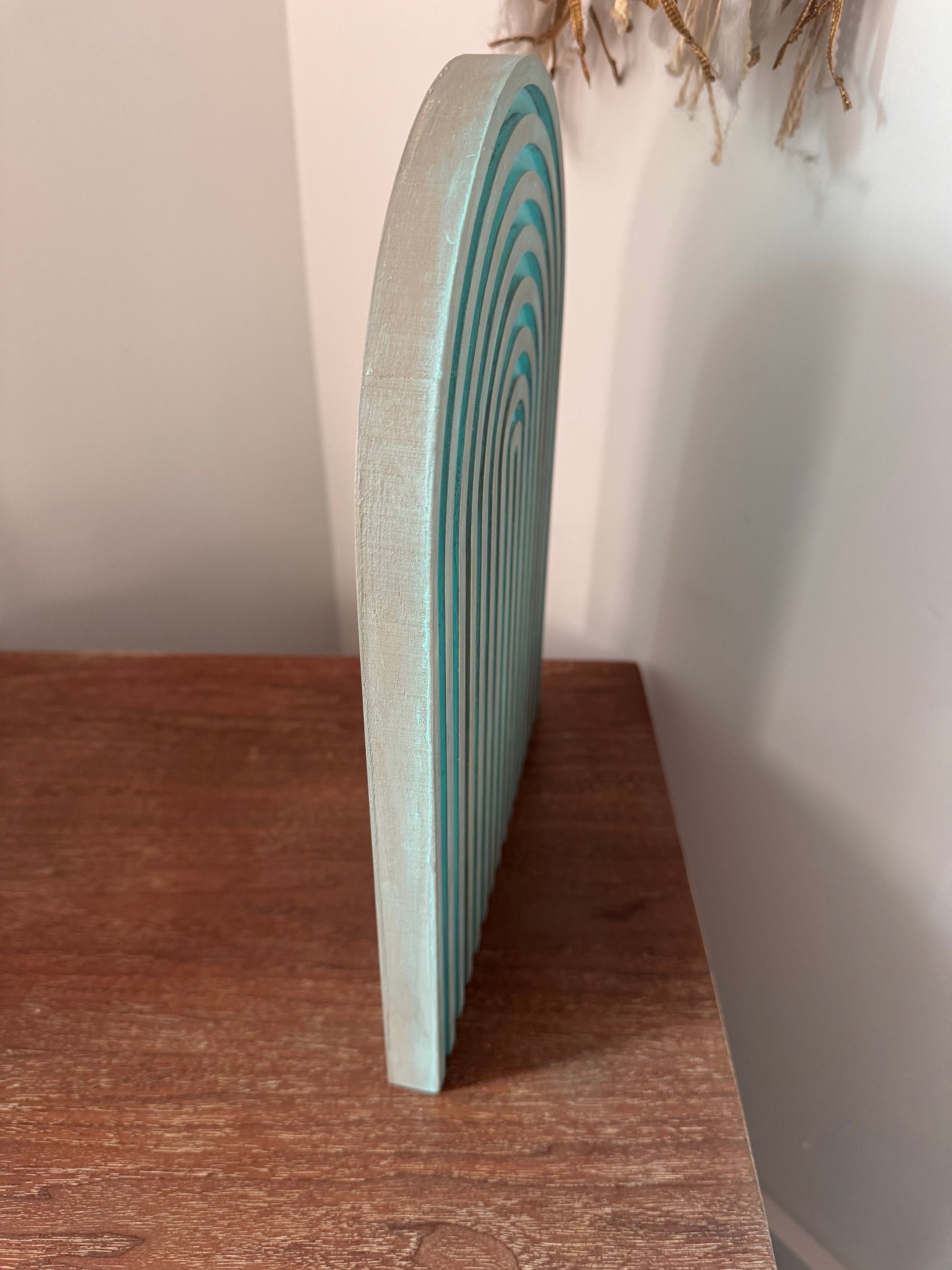 Boho Modern Arch Decor - Turquoise Wood Accent Panel, Handpainted