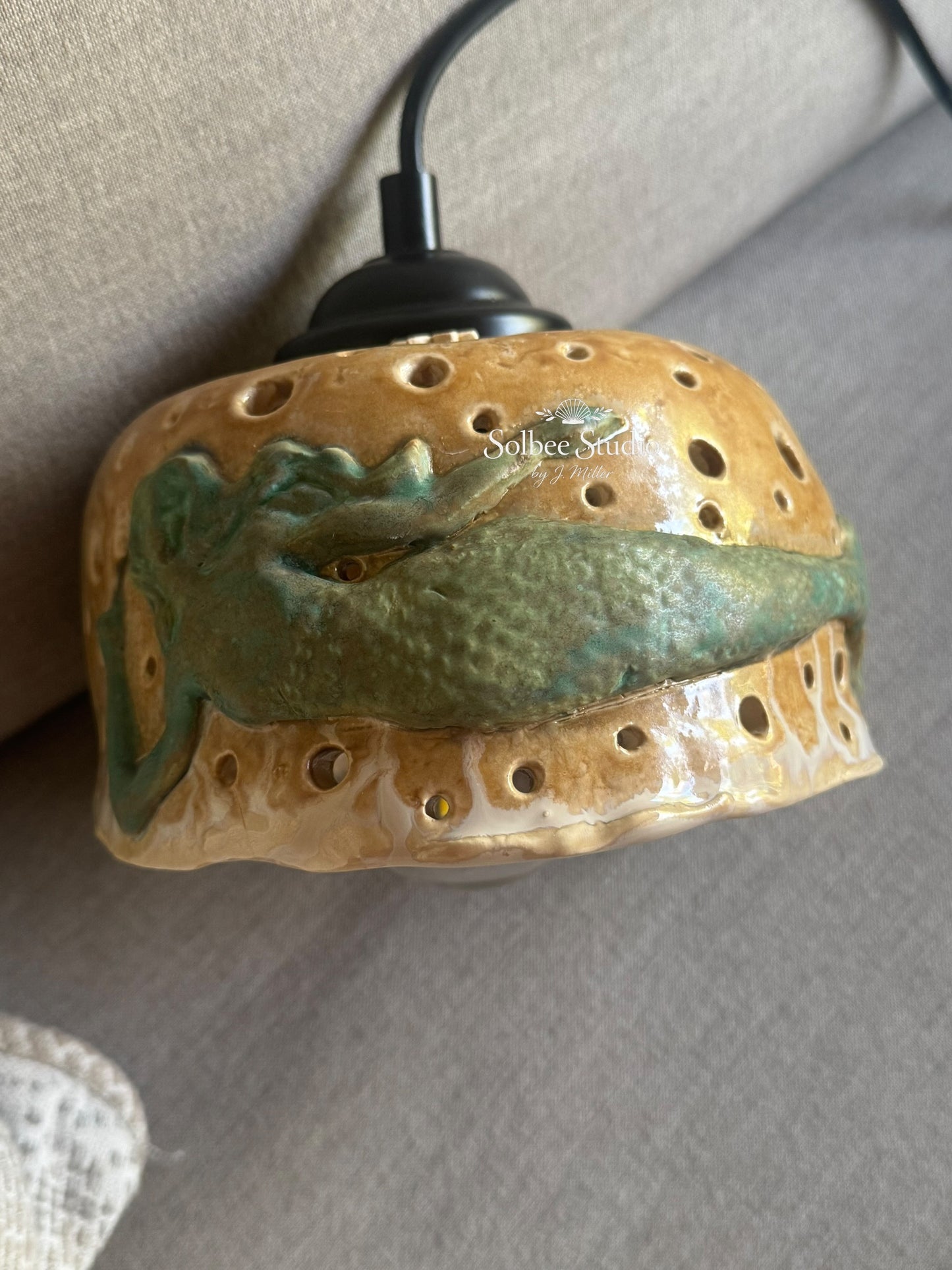 Handmade Ceramic Mermaid Pendant Light | Coastal Ocean Goddess Hanging Lamp