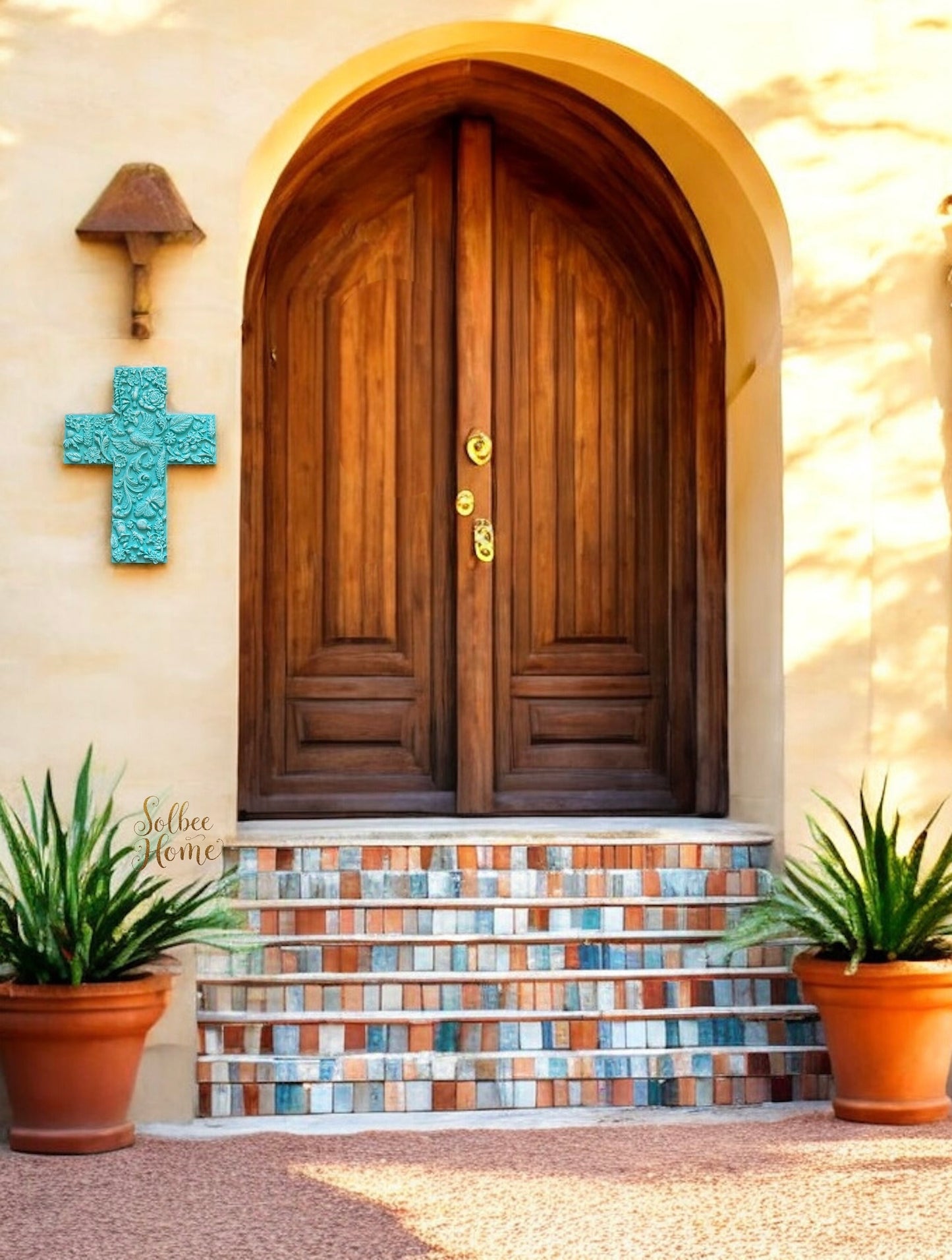 Handmade Cross Wall Decor, Mixed Media Art, Faith, Religious Turquiose