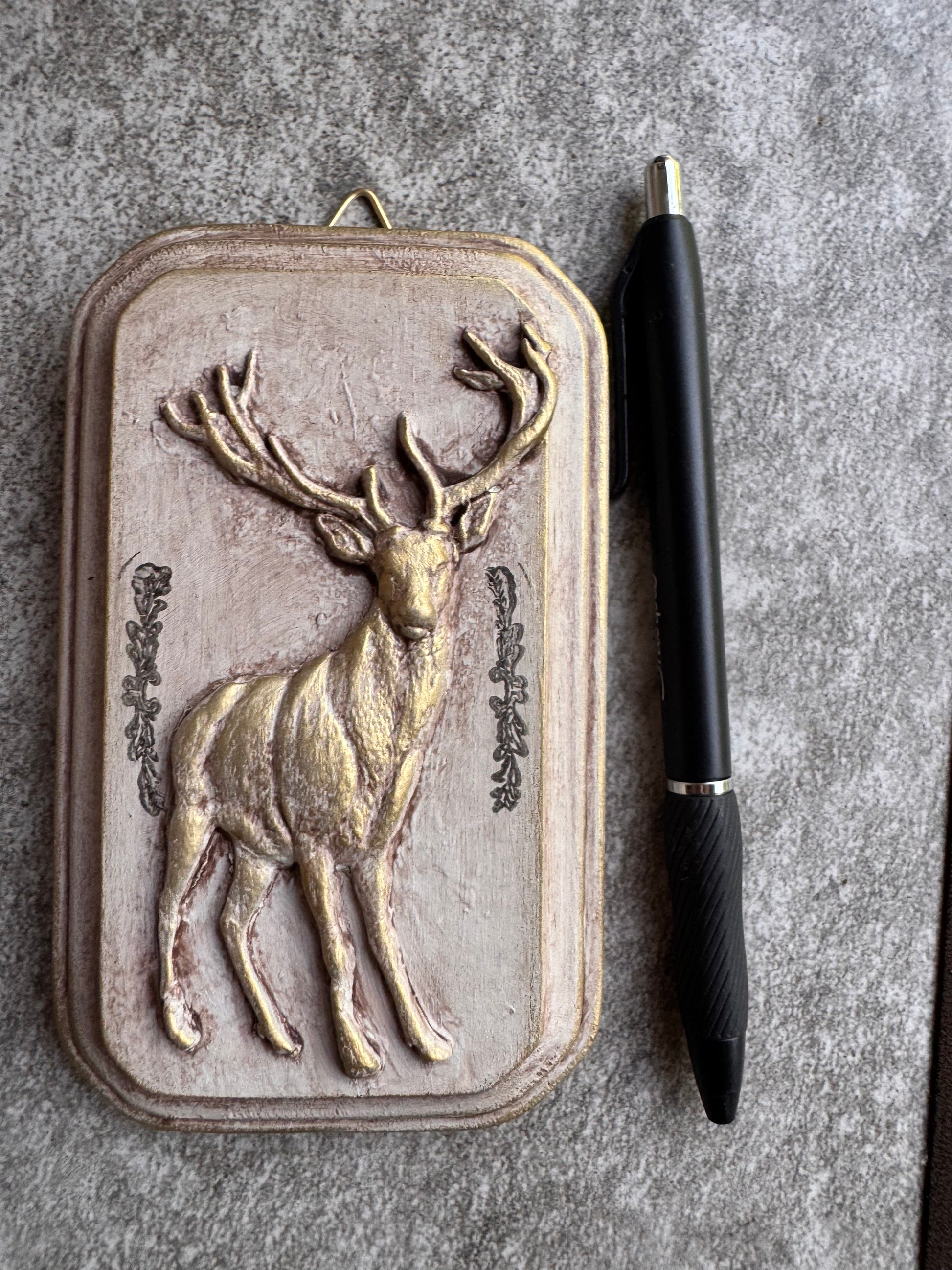 Deer Mini Plaque, Collage Wall, Relief Plaque, Wall Decor, Handcrafted, Gold Accent Stag, Buck