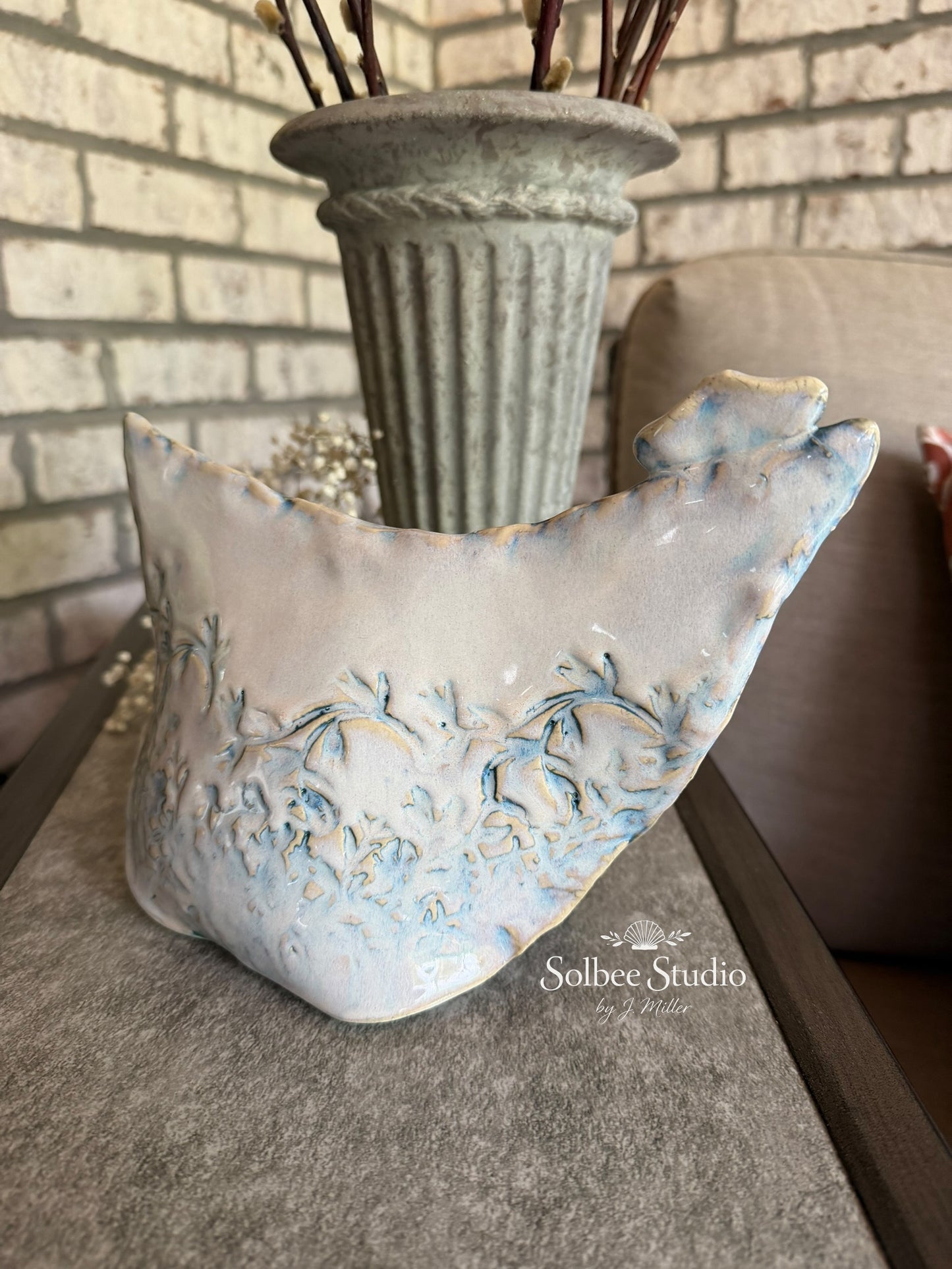 Handbuilt Ceramic Chicken Sculpture | Whimsical Farmhouse Pottery Art | Floral Textured Chicken