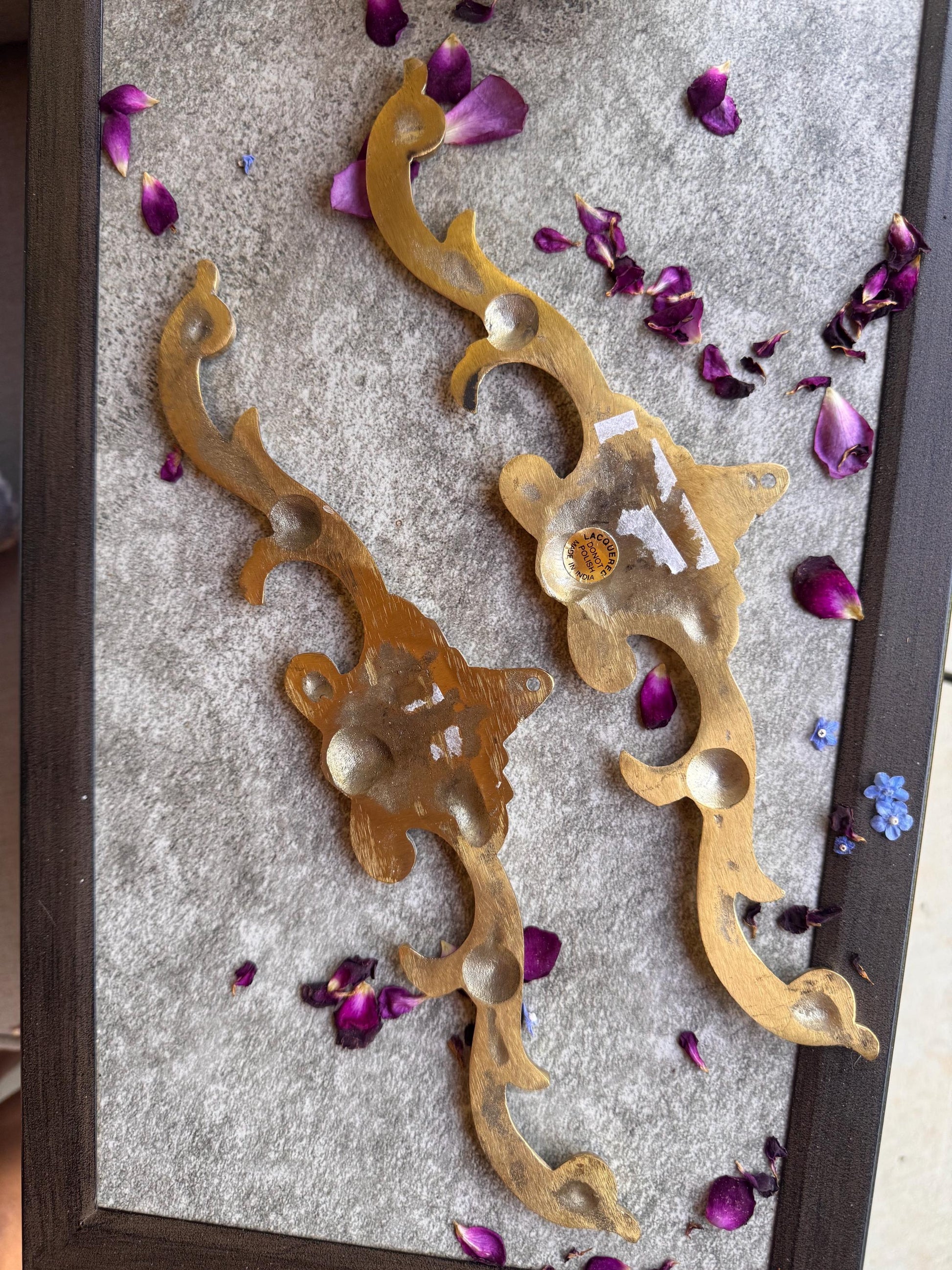 Vintage Brass Ornate Scroll Pediment Pair, Wall Decor