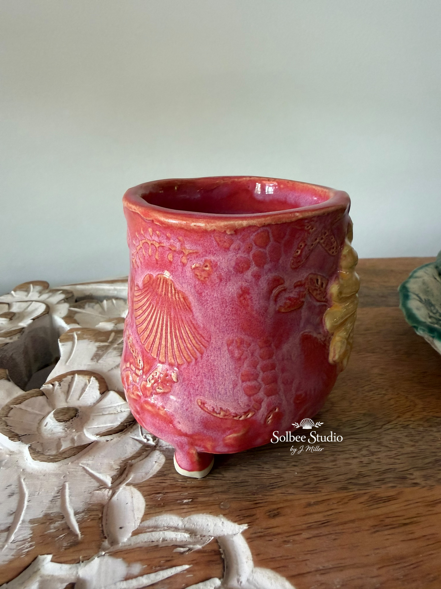 Handmade Coastal Succulent Pot | Planter - Ocean Inspired Ceramic Small Footed Pot