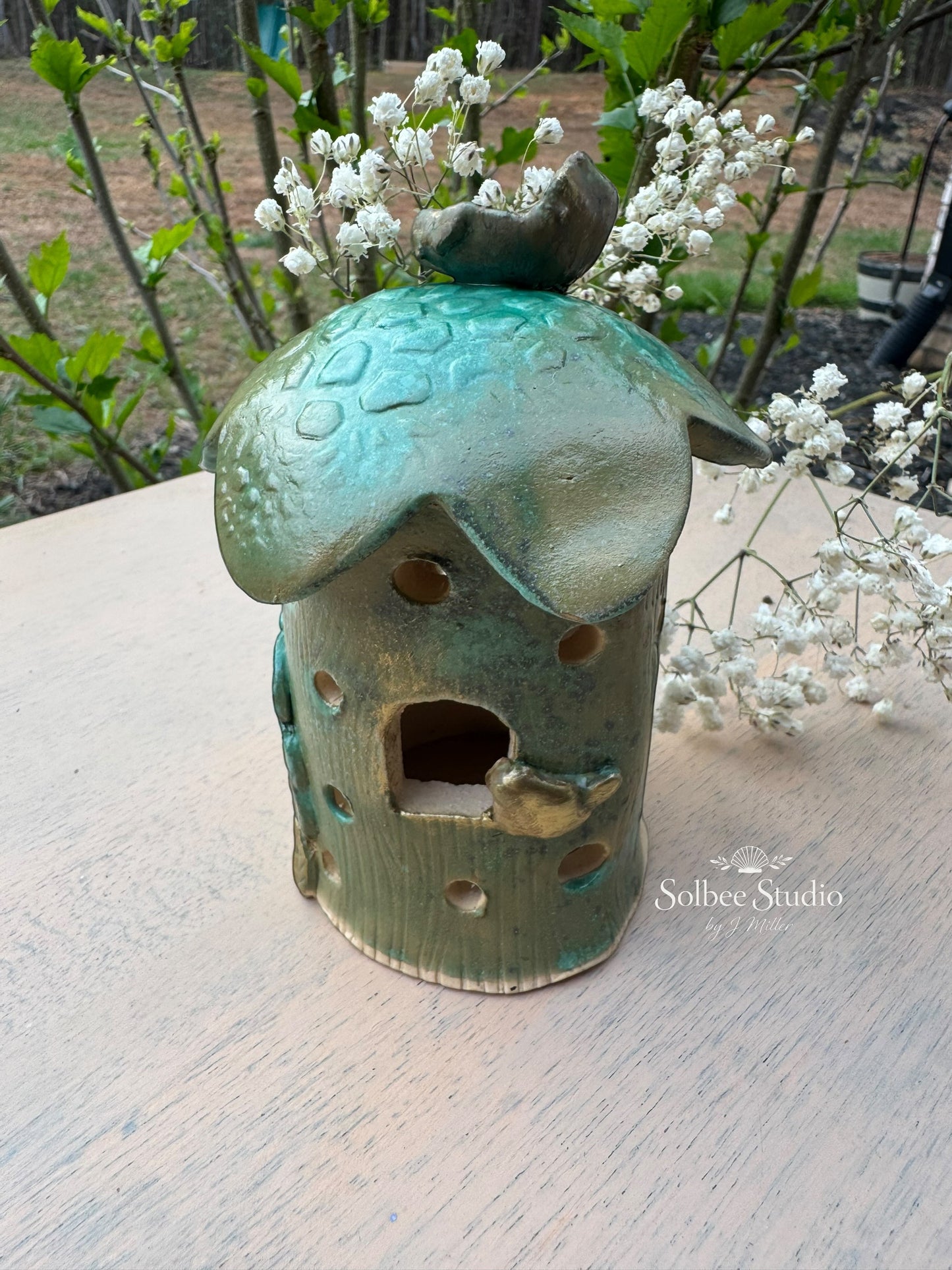Enchanted Woodland Fairy House - Handbuilt Ceramic Luminary