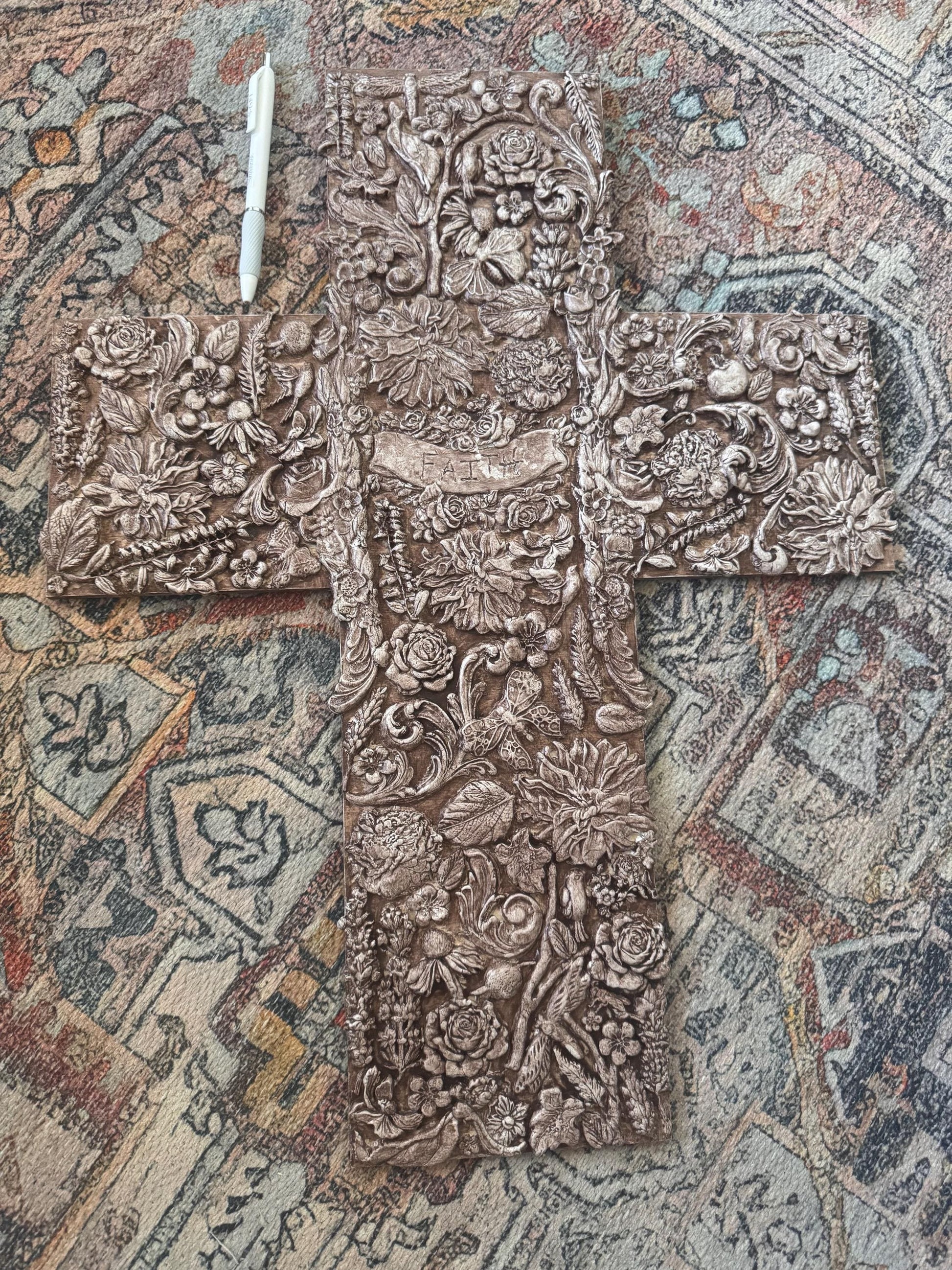 Handmade Cross Wall Decor, Mixed Media Art, Faith, Religious