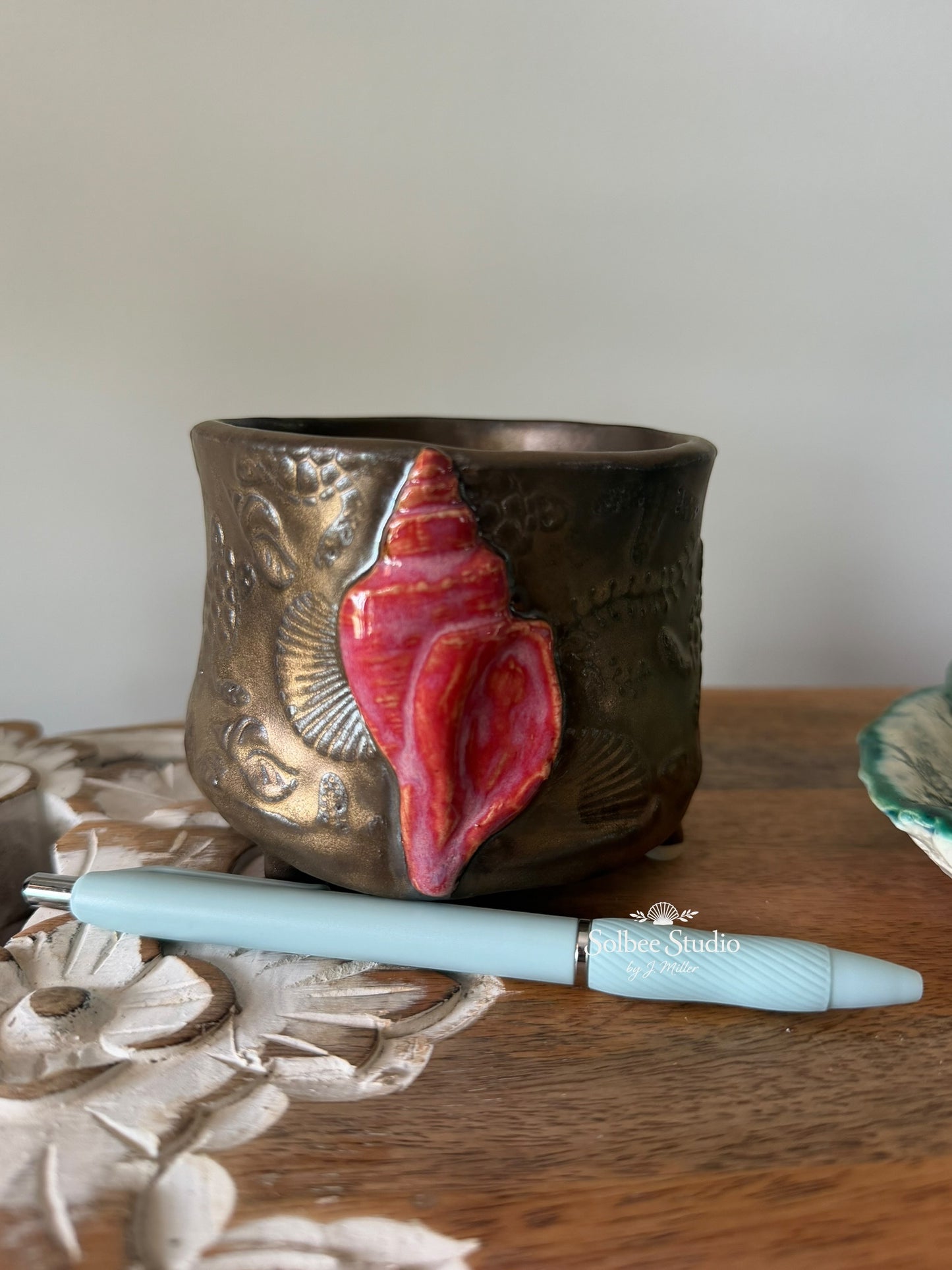 Handmade Coastal Succulent Pot | Planter - Ocean Inspired Ceramic Footed Pot