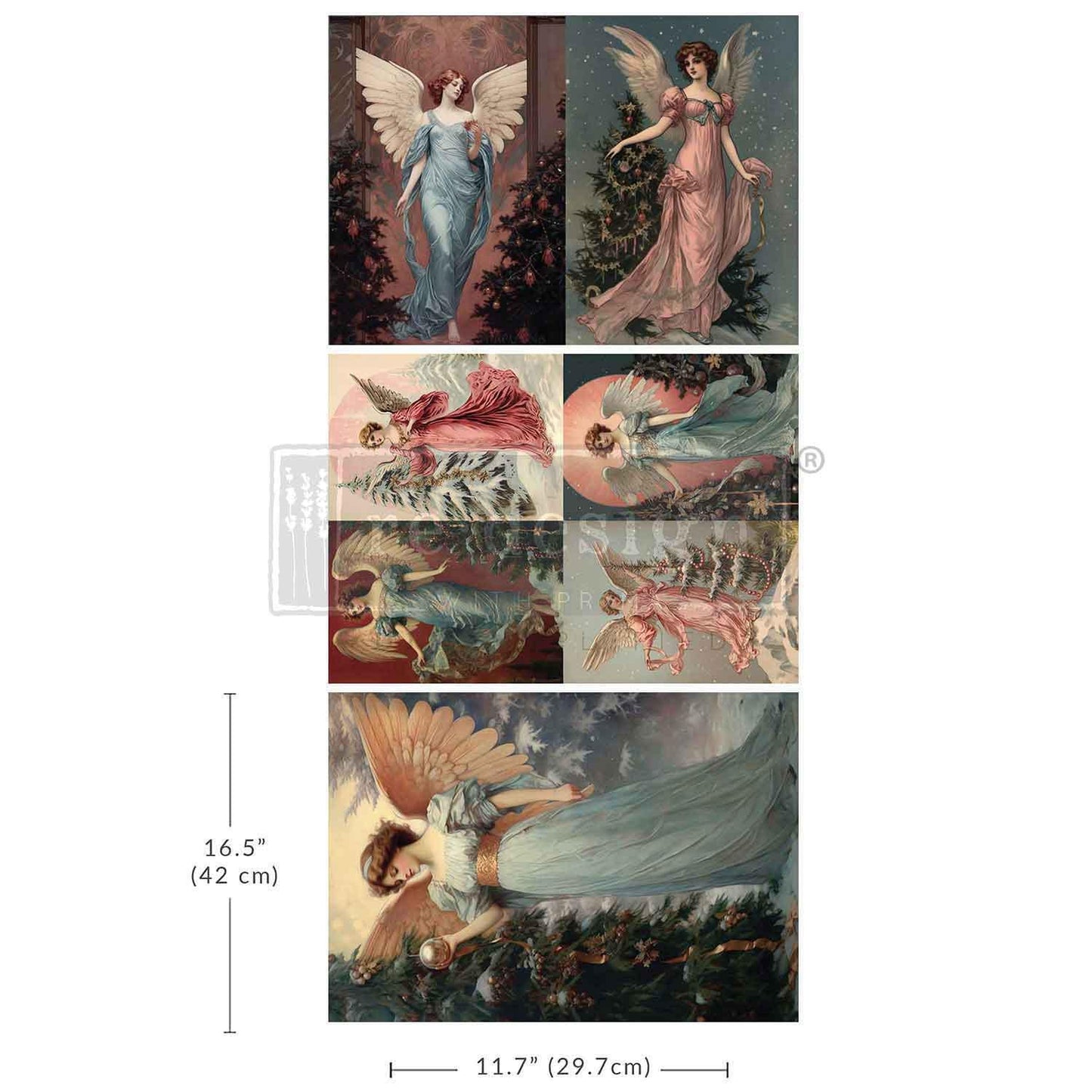 Wings of Winter A3 Decoupage Fiber Pack 3 sheets, ReDesign With Prima, Furniture Upcycling DIY Decor Decoupage Angels