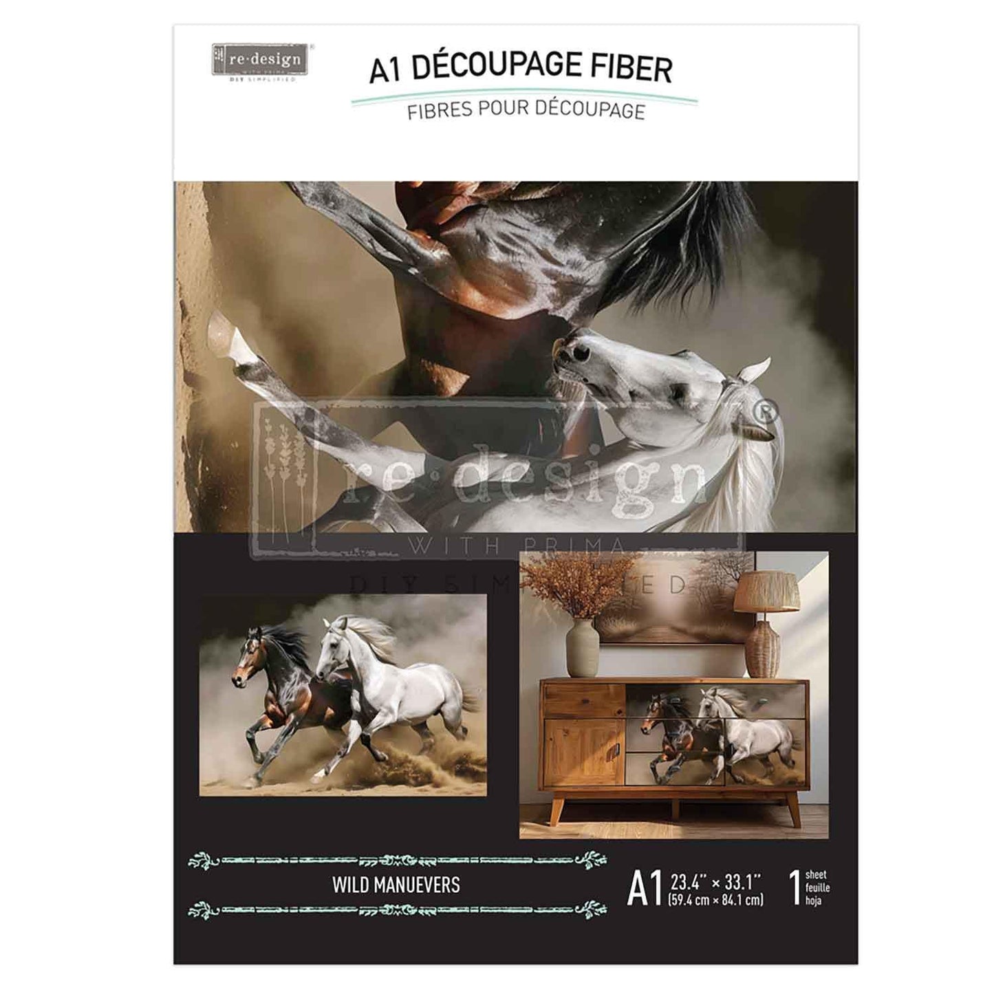 Wild Maneuvers, A1 Decoupage Fiber, 1 sheet, 23.4″x33.1″ ReDesign With Prima, Furniture Upcycling DIY Decor Decoupage Craft Horses