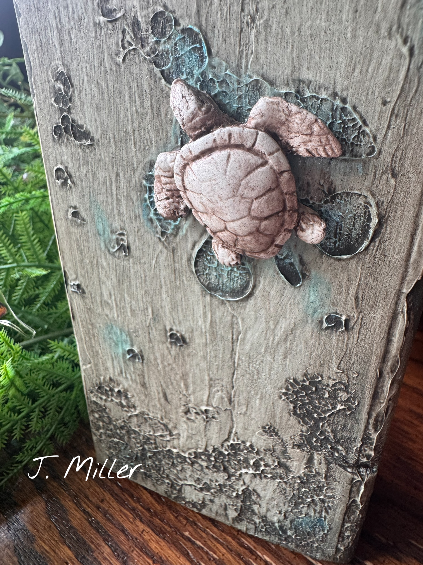 Sea Turtle Art Block: Coastal Abstract Mixed Media Decor