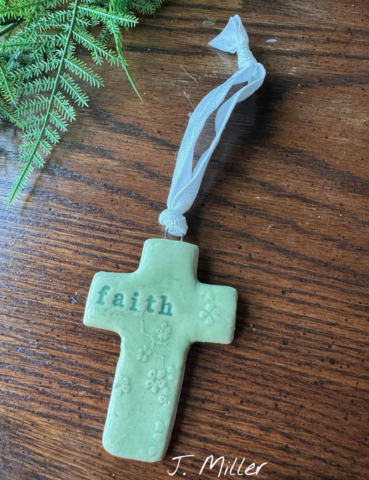 Easter Ornament, Pottery, Handmade, Cross, Faith