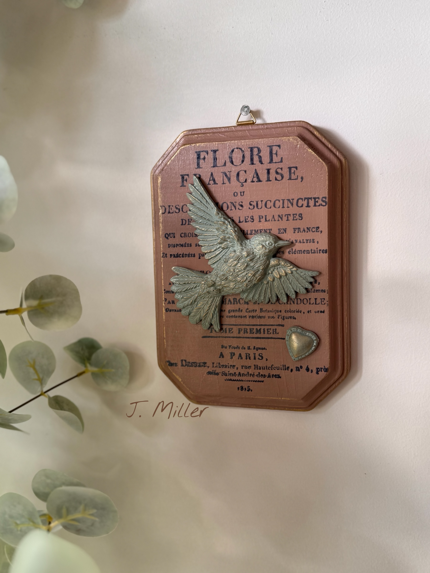 French Country Dusty Pink and French Blue Bird Wall Plaque: Shabby Chic French Country Style Gallery Wall