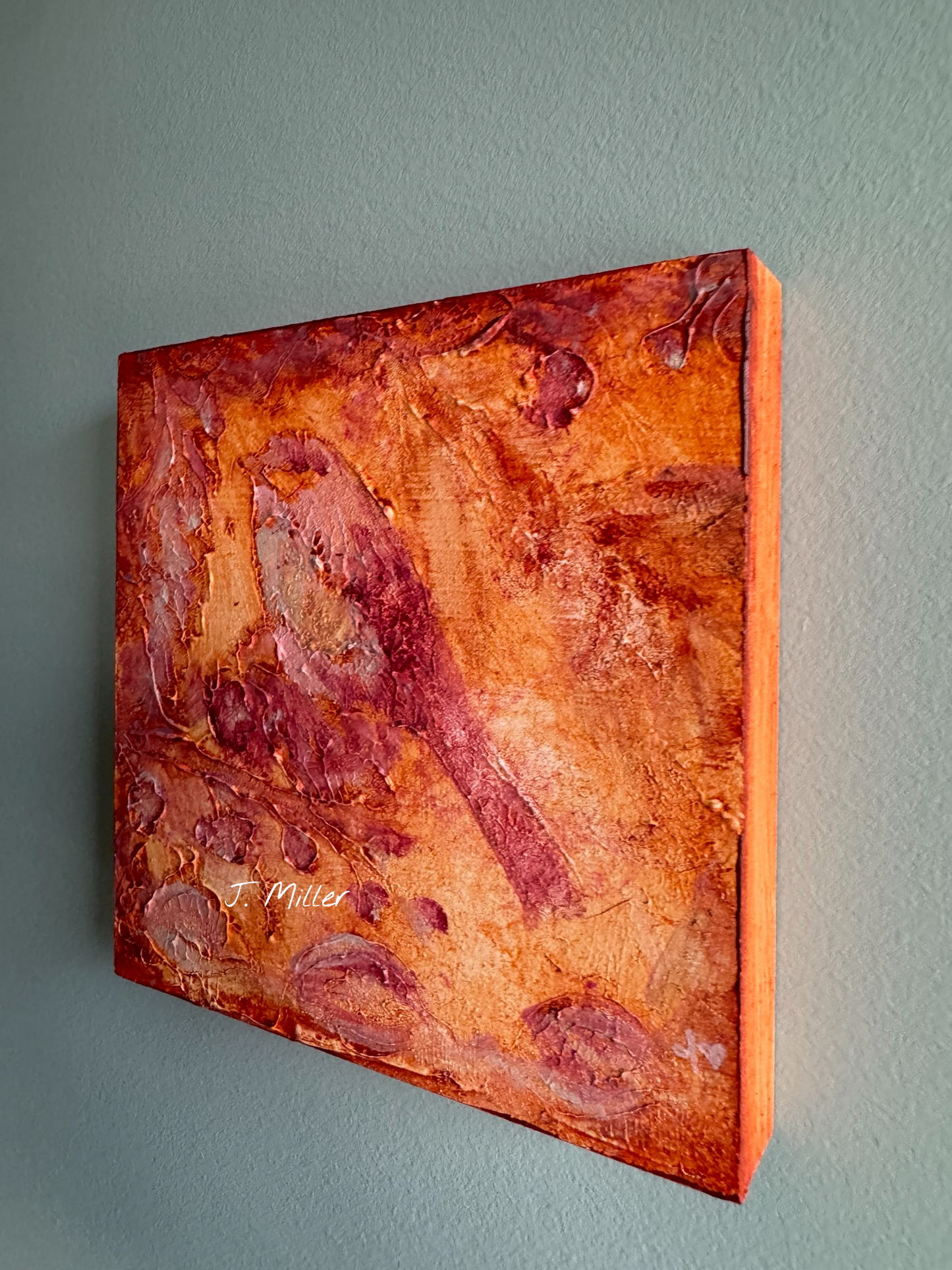 Bohemian Bird Texture Art, Original 5x5 Art Panel "Ember"