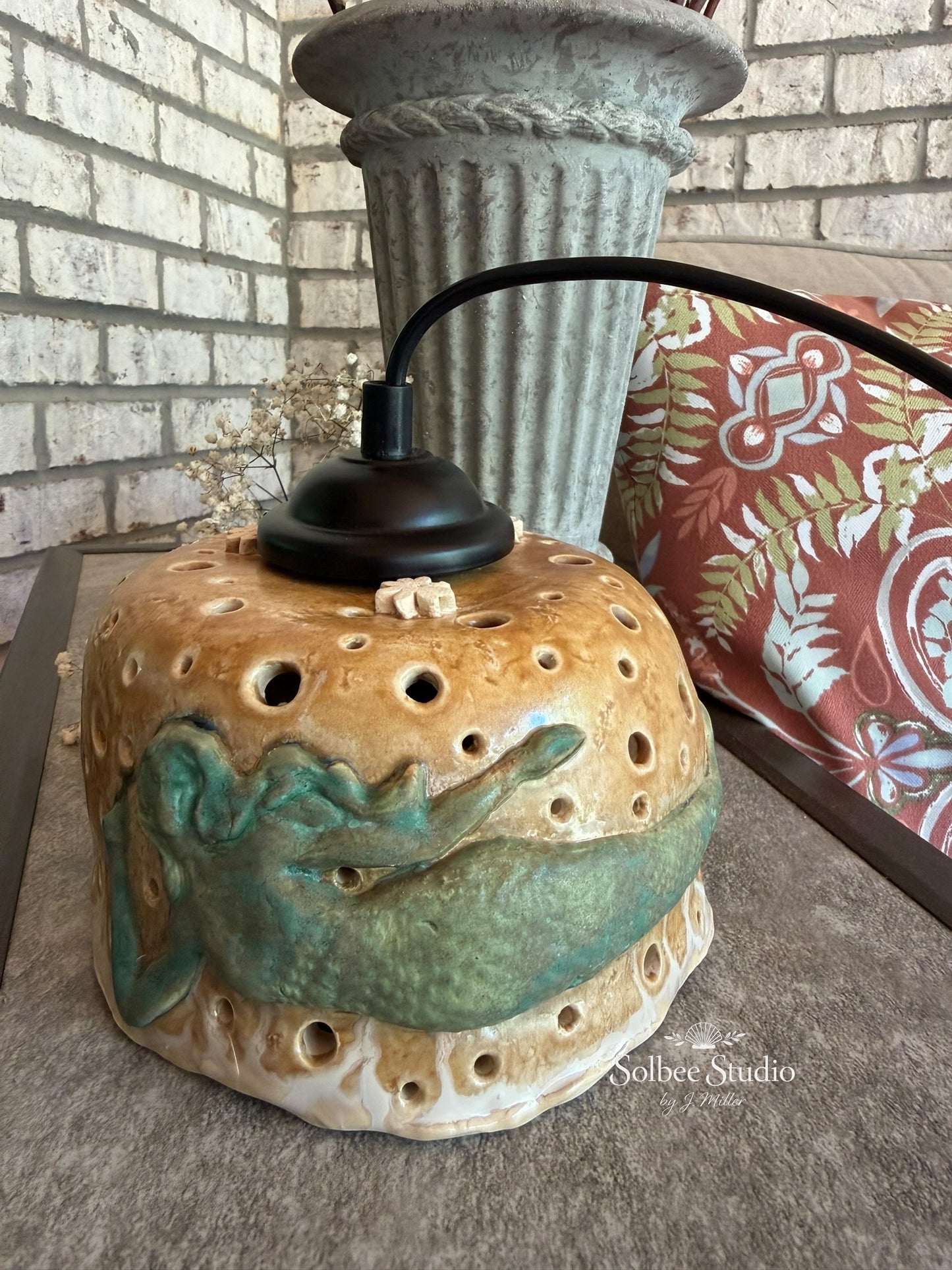Handmade Ceramic Mermaid Pendant Light | Coastal Ocean Goddess Hanging Lamp