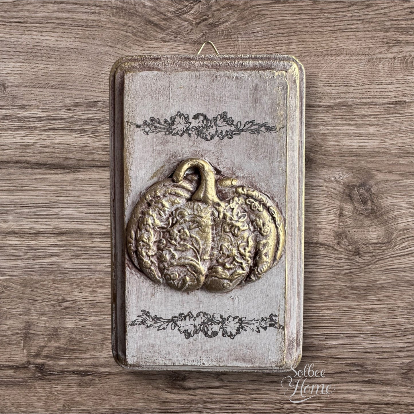 Fall Pumpkin Mini Plaque, Collage Wall, Relief Plaque, Wall Decor, Handcrafted, Gold Accent