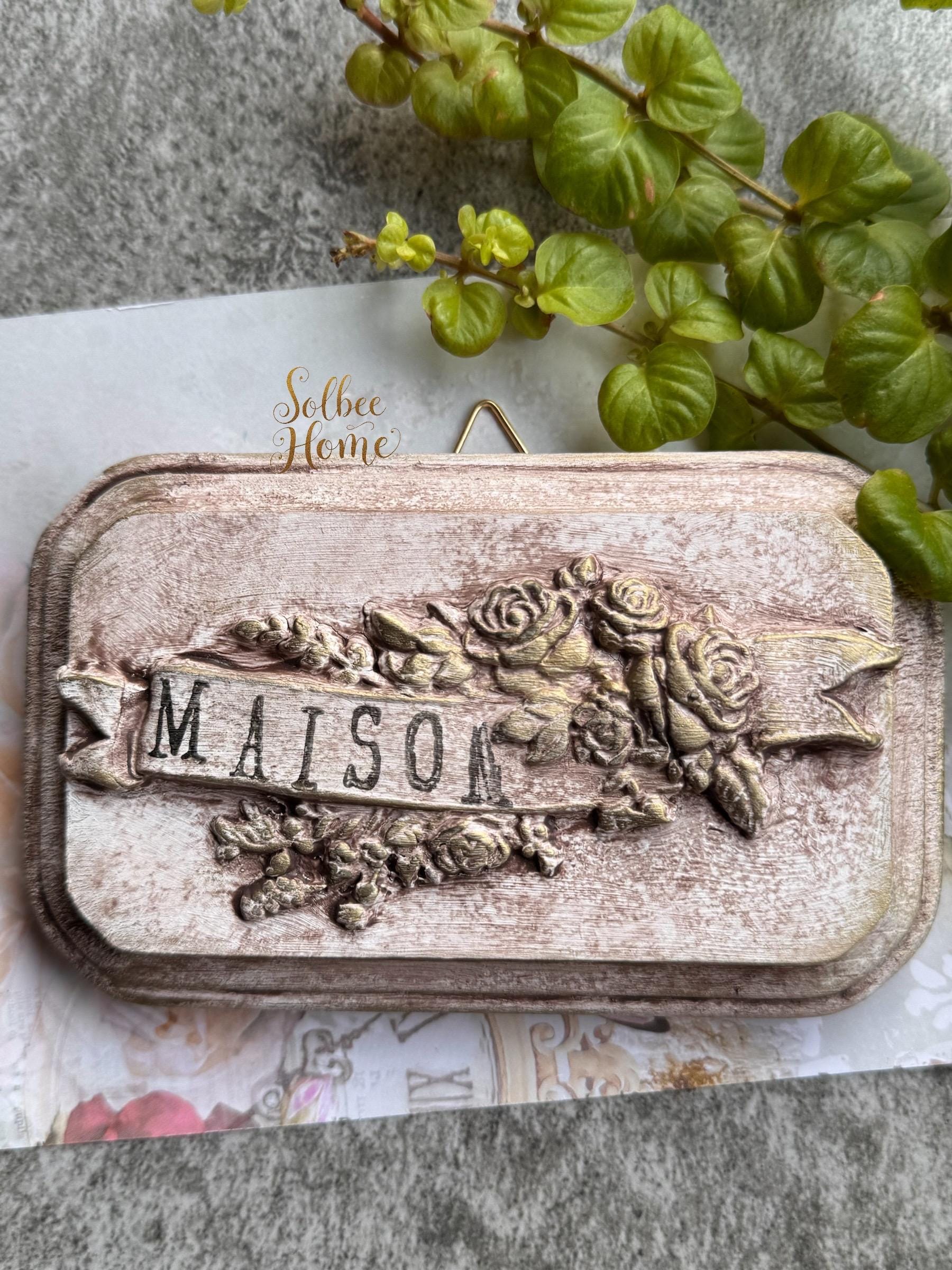 Vintage Style French Country Home Banner Plaque, Collage Wall, Relief Plaque, Wall Decor, Handcrafted, Aged, Florals, Roses, Maison