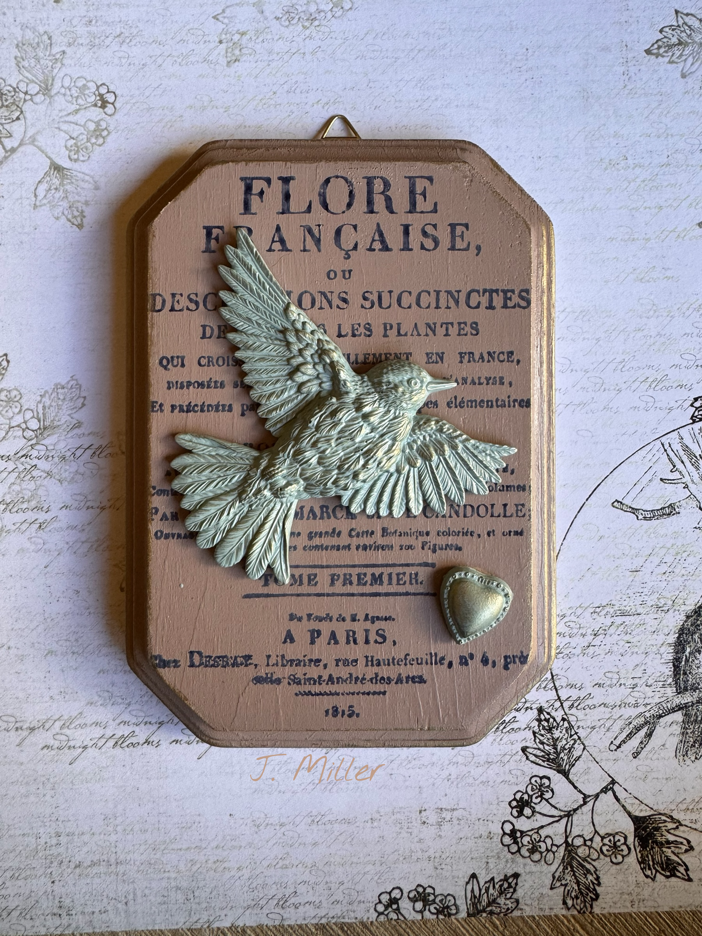 French Country Dusty Pink and French Blue Bird Wall Plaque: Shabby Chic French Country Style Gallery Wall