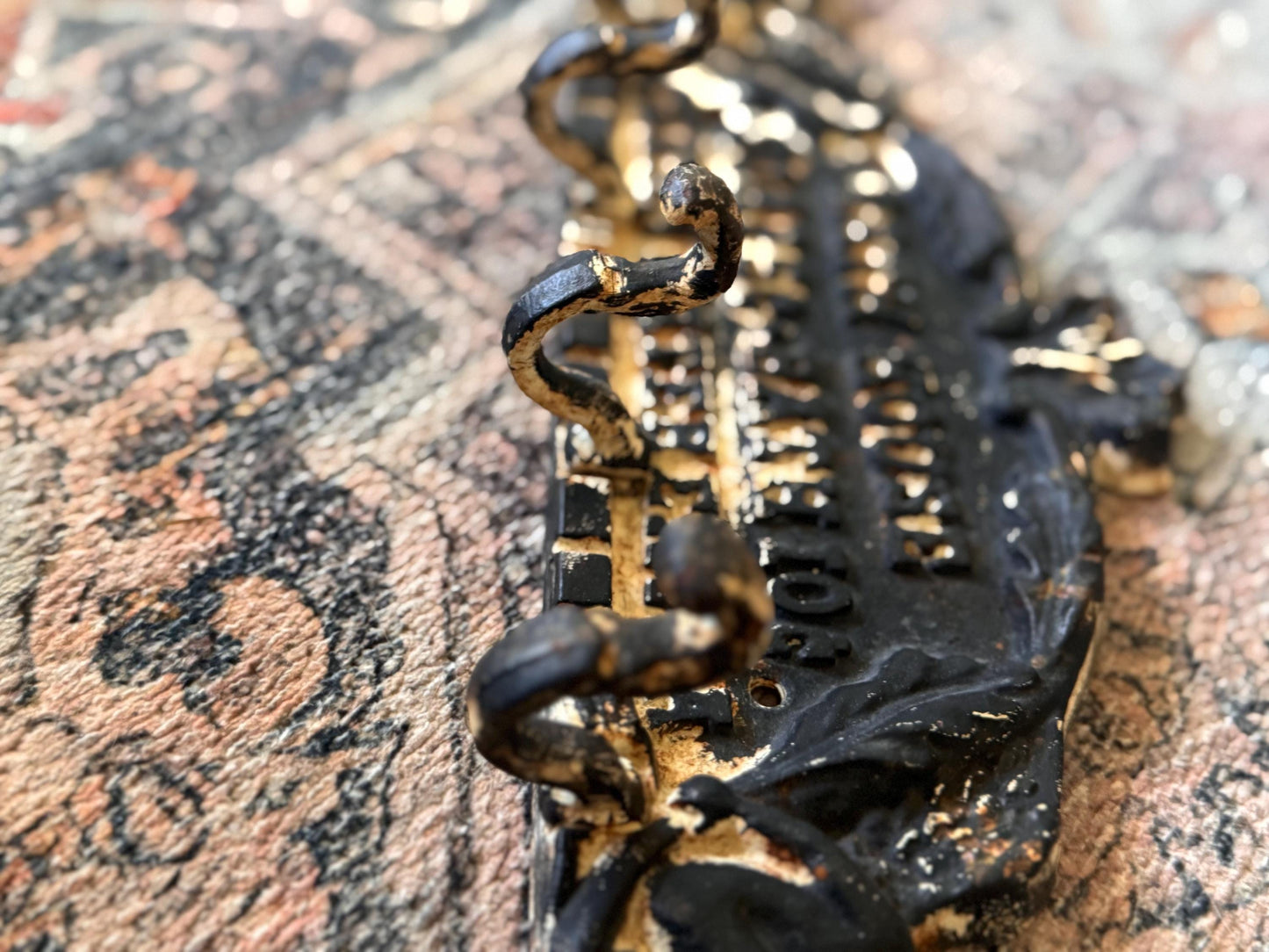 Antique Cast Iron Towel Hook Rack: Rustic Farmhouse Bathroom Decor