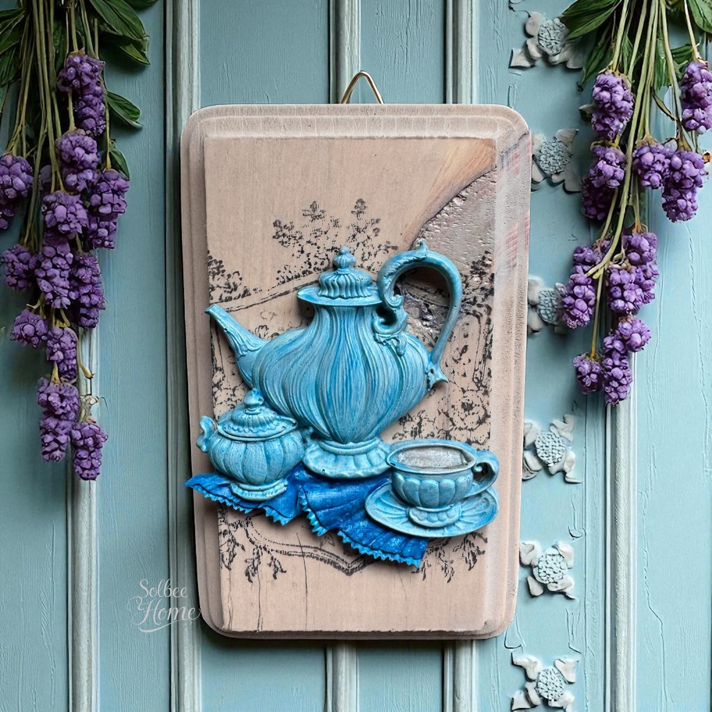 French Country Tea Set Mini Plaque, Collage Wall, Relief Plaque, Wall Decor, Handcrafted, Cottage