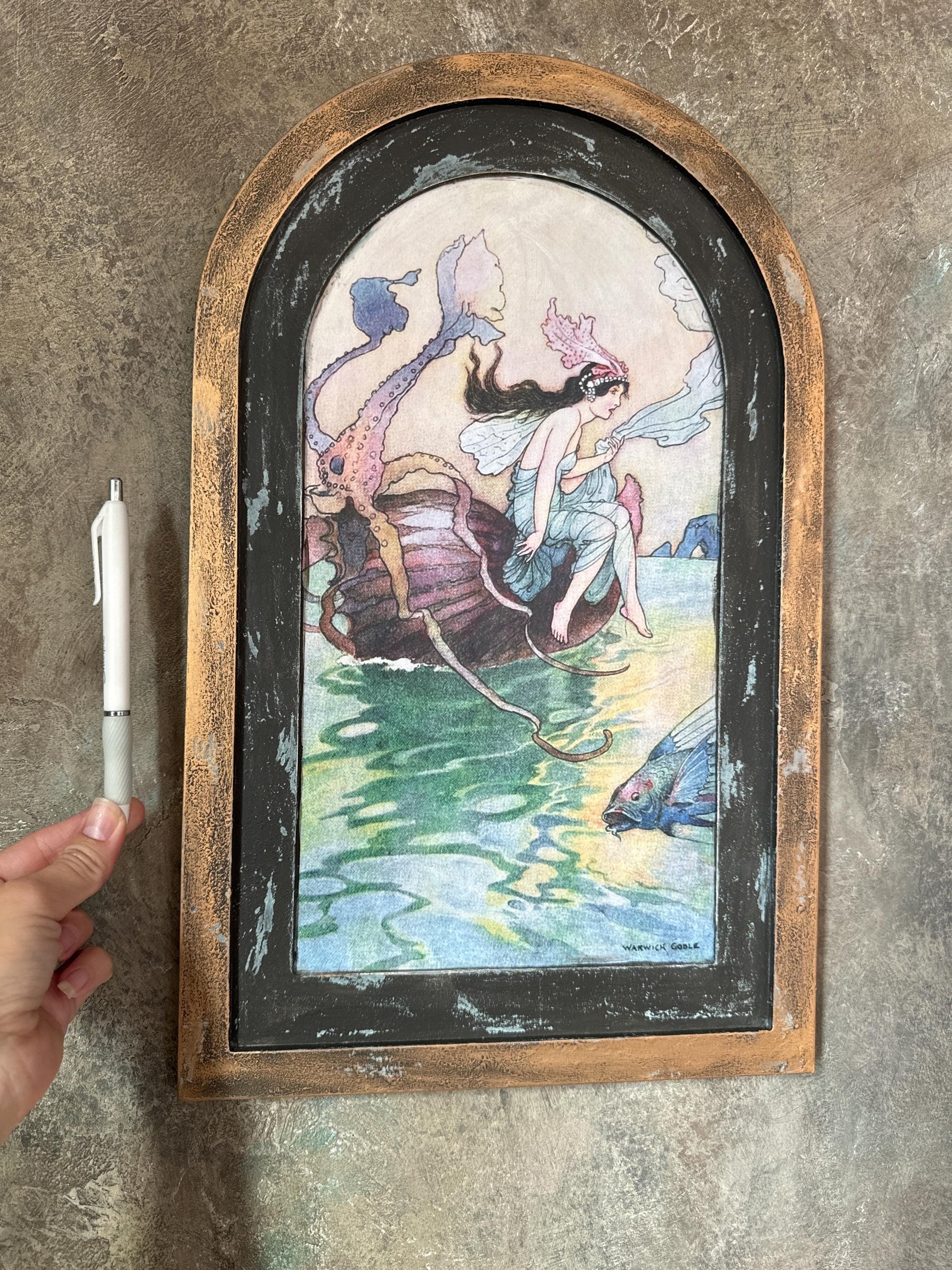 Vintage Style Warwick Sea Fairy Wall Decor, Wall Art, Mixed Media Upcycle, Arch