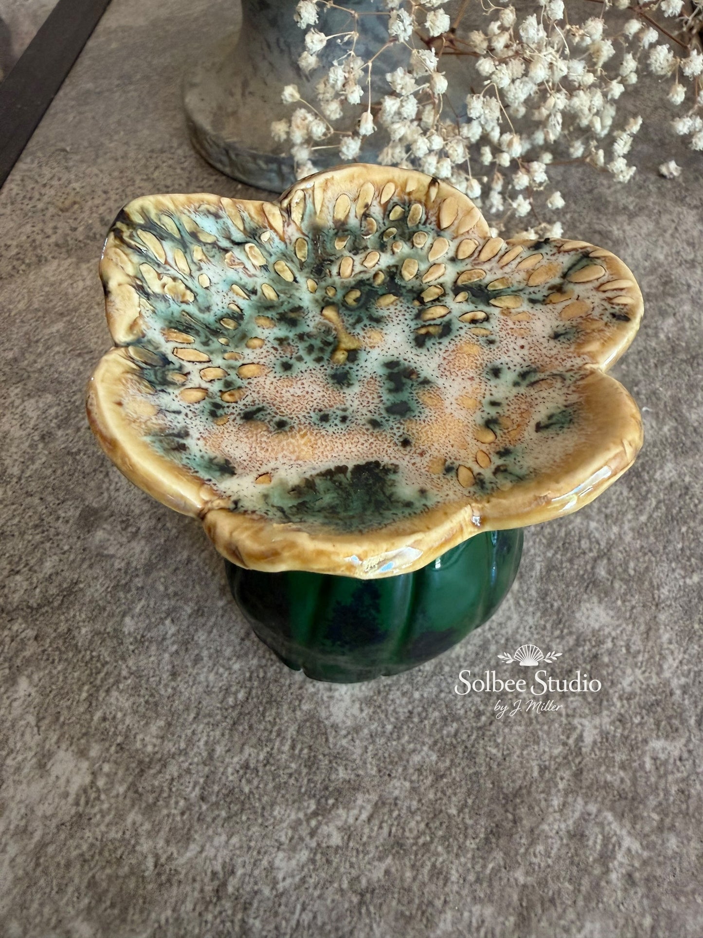 Desert Bloom Ring Dish | Handmade Ceramic Cactus Flower Trinket Holder, Paper weight, Garden Decor