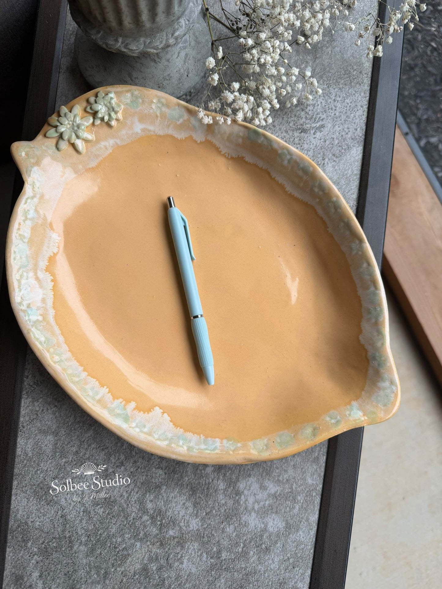 Golden Citrus Ceramic Serving Tray | Handmade Pottery Platter