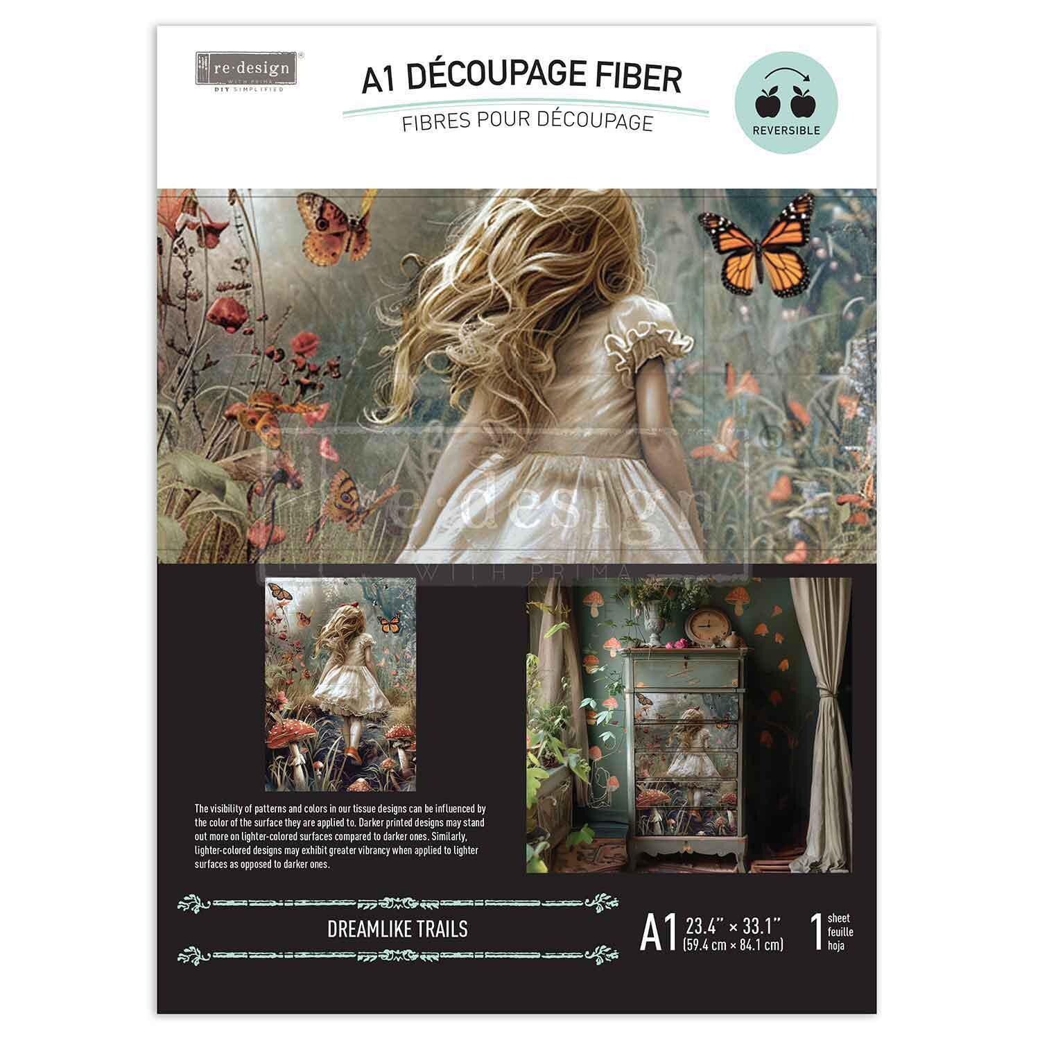Dreamlike Trails, A1 Decoupage Fiber, 1 sheet, 23.4″x33.1″ ReDesign With Prima, Furniture Upcycling DIY Decor Decoupage Craft Wonderland