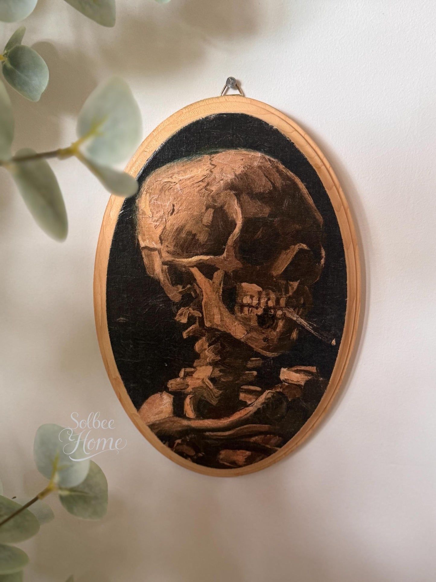 Van Gogh Moody Gallery Wall Decor, Oval Plaque, Skeleton Smoking, Gothic, Halloween