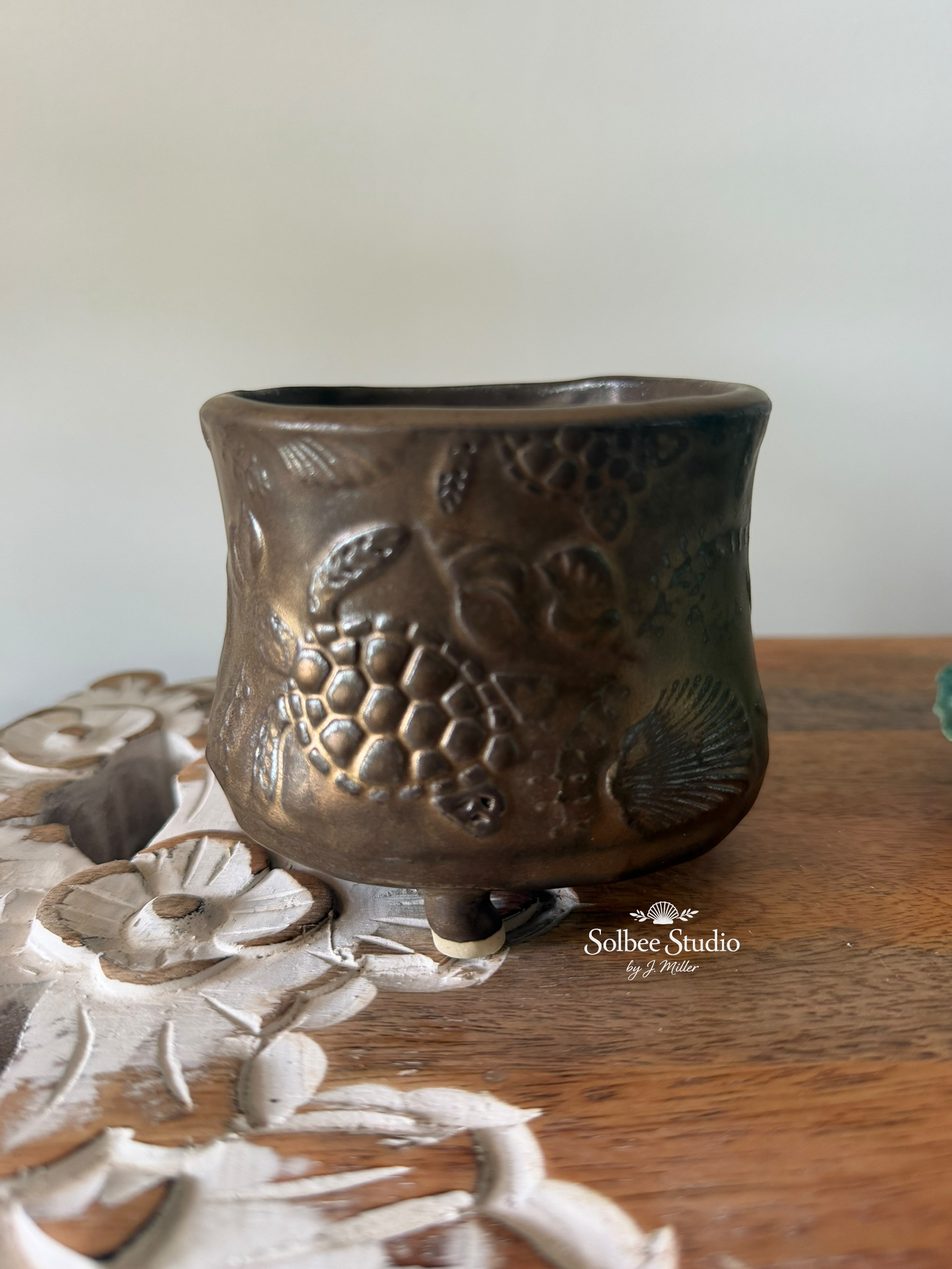 Handmade Coastal Succulent Pot | Planter - Ocean Inspired Ceramic Footed Pot