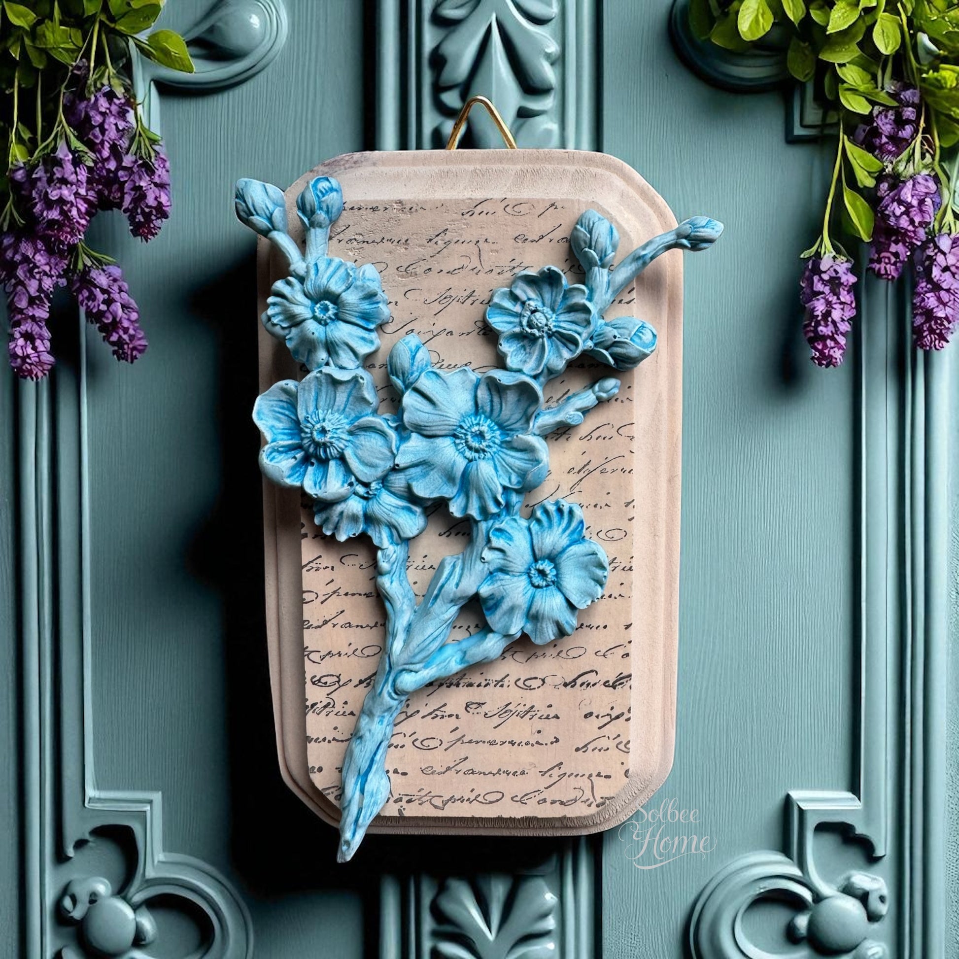 French Country Floral Stem Mini Plaque, Collage Wall, Relief Plaque, Wall Decor, Handcrafted, Boho