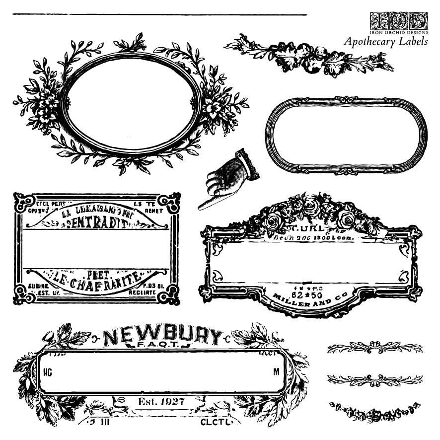 IOD Apothecary Labels Stamps, Iron Orchid Designs, Mini Stamp Set