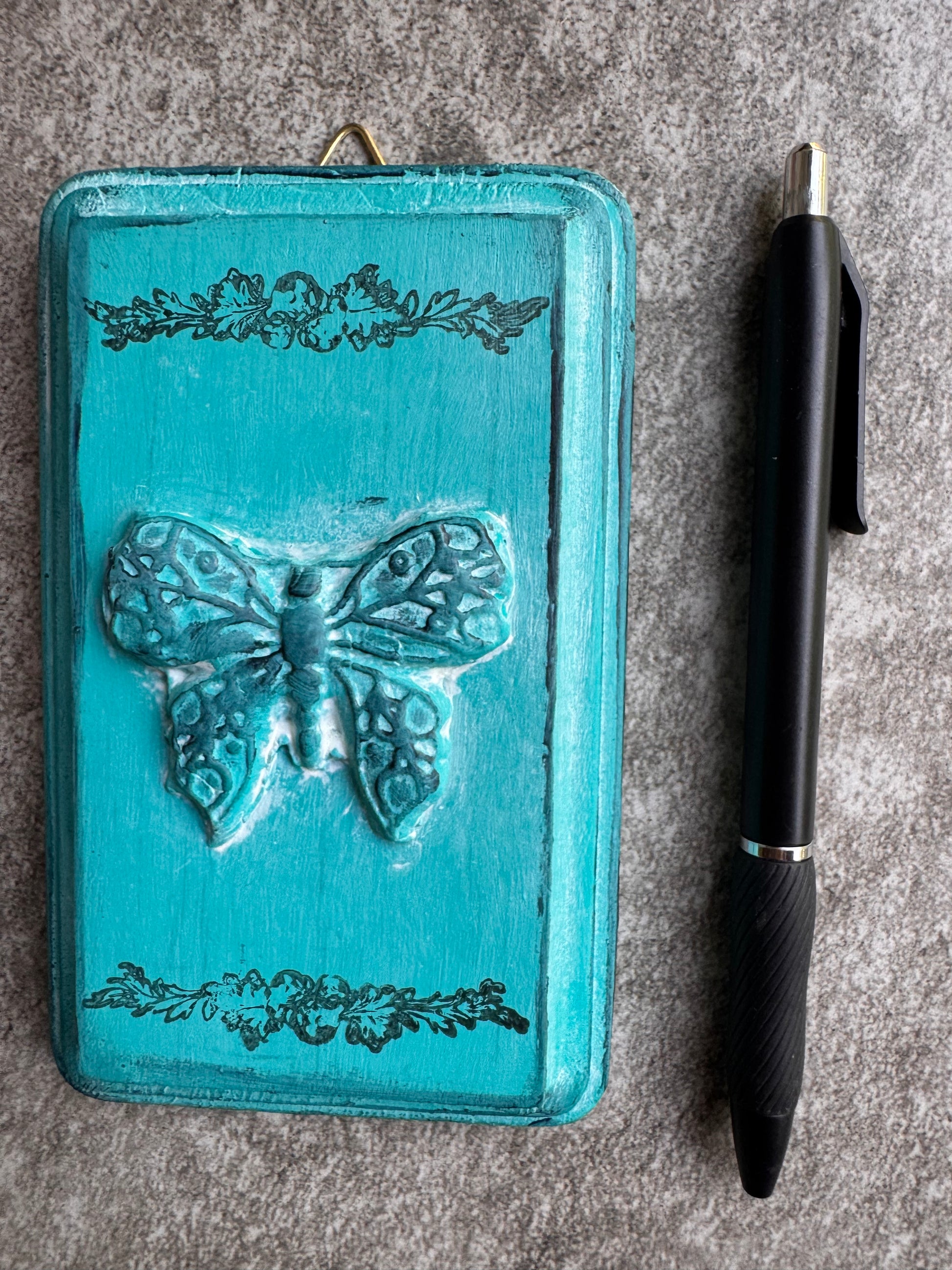 French Country Butterfly Mini Plaque, Collage Wall, Relief Plaque, Wall Decor, Handcrafted Teal