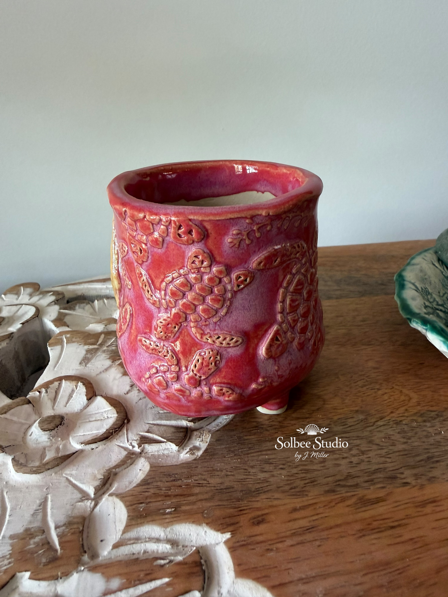 Handmade Coastal Succulent Pot | Planter - Ocean Inspired Ceramic Small Footed Pot